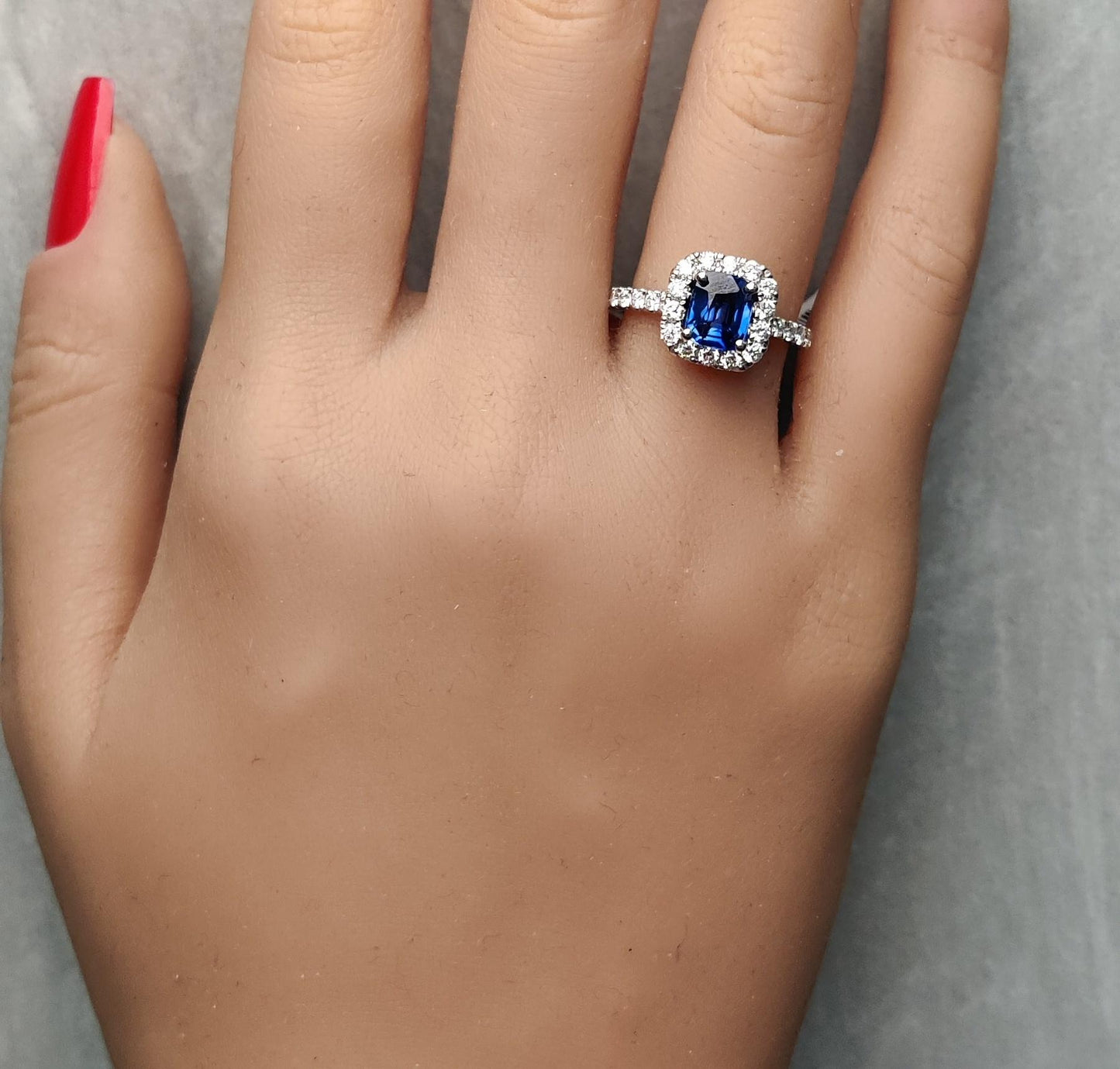 Natural Blue Cushion Sapphire and White Diamond 2.36 Carat TW Gold Cocktail Ring
