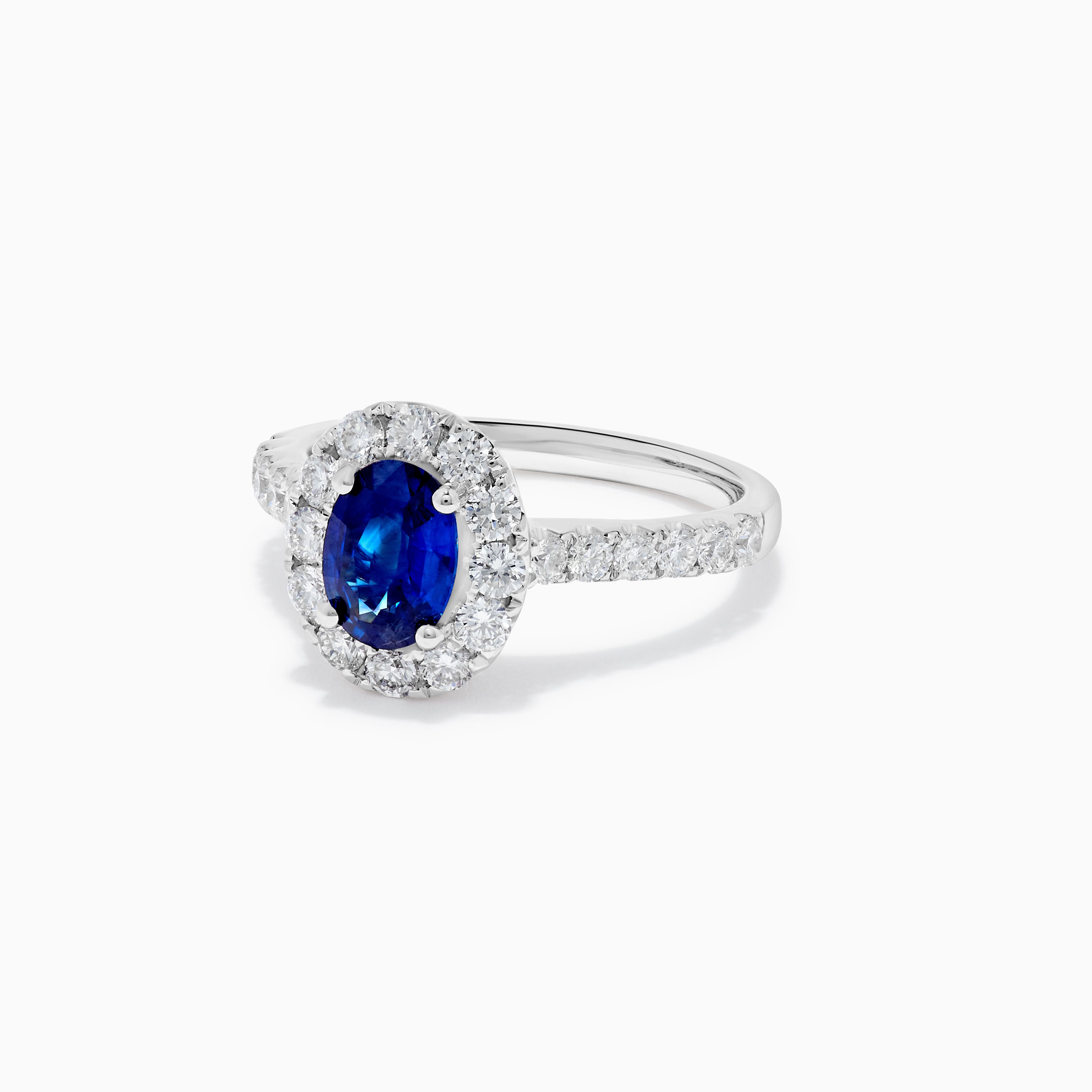 Natural Blue Oval Sapphire and White Diamond 1.88 Carat TW Gold Cocktail Ring
