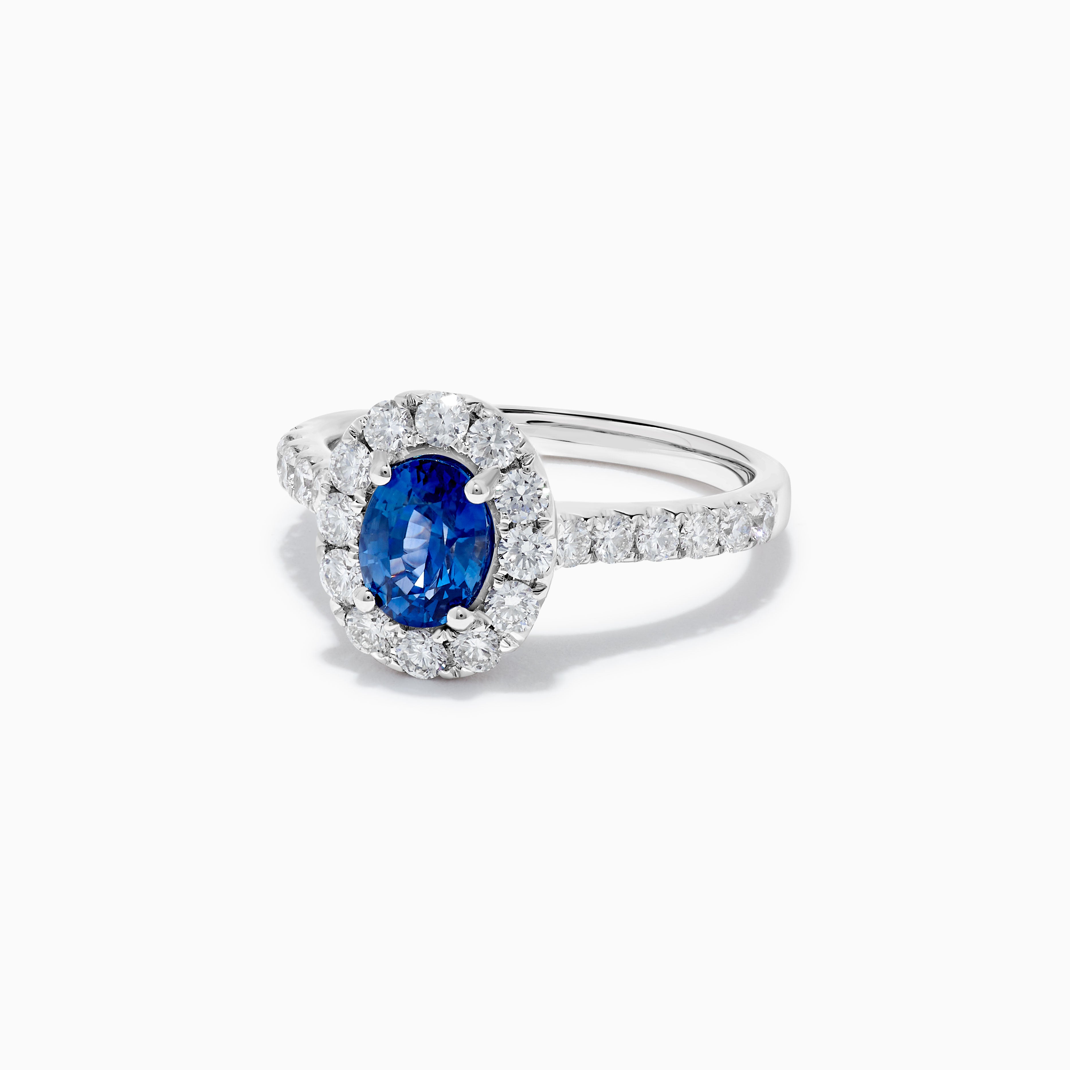 Natural Blue Oval Sapphire and White Diamond 2.02 Carat TW Gold Cocktail Ring
