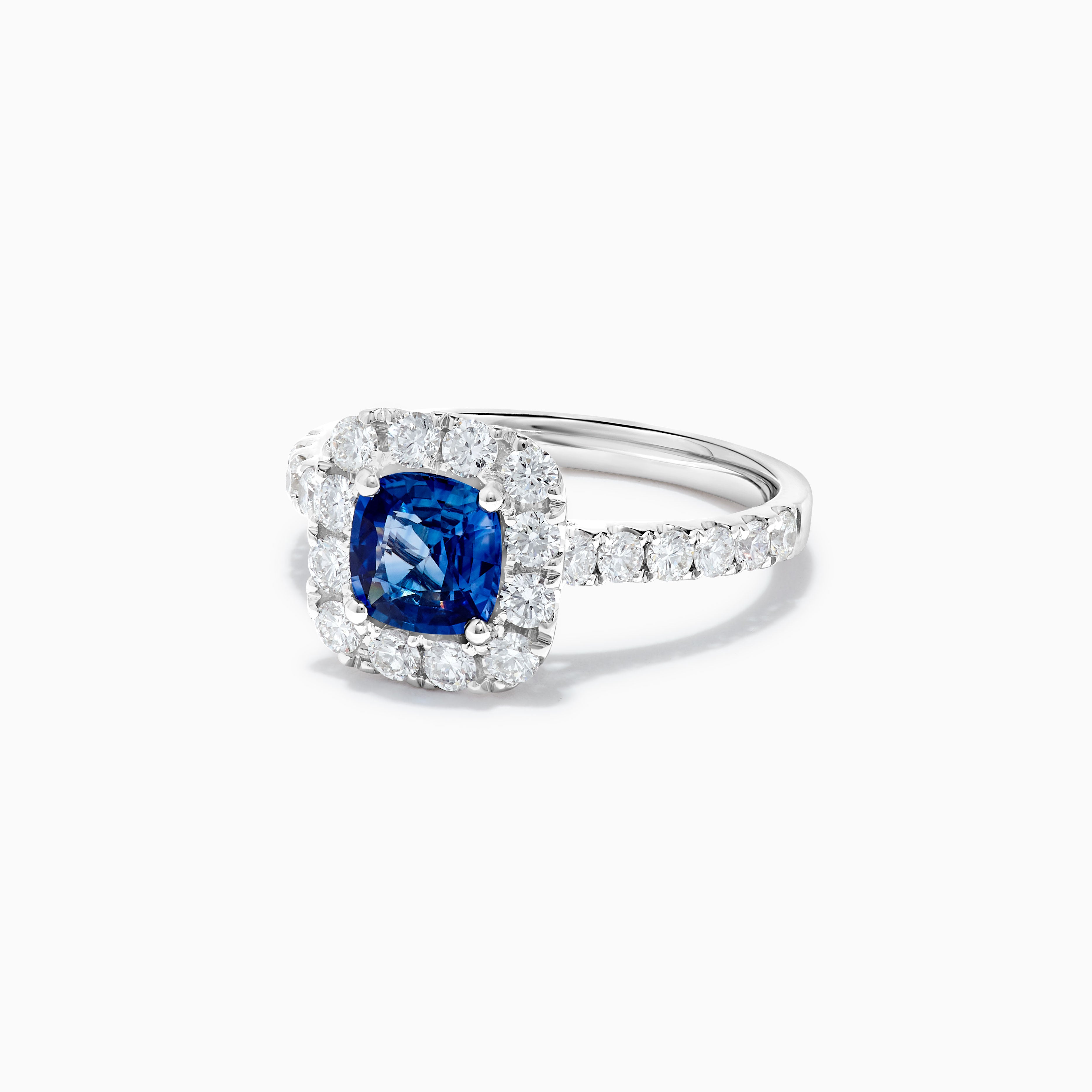 Natural Blue Cushion Sapphire and White Diamond 1.99 Carat TW Gold Cocktail Ring