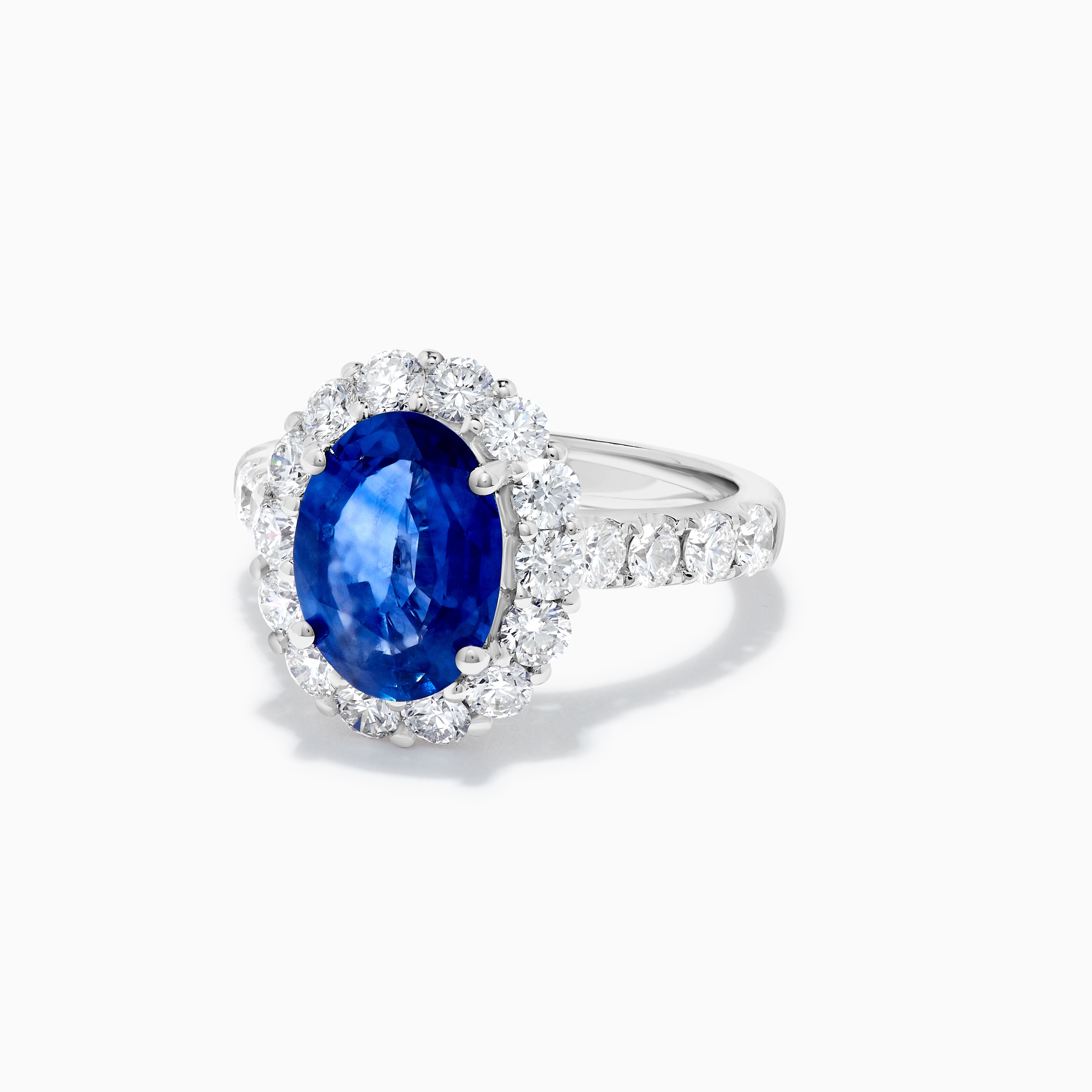 Natural Blue Oval Sapphire and White Diamond 4.93 Carat TW Gold Cocktail Ring