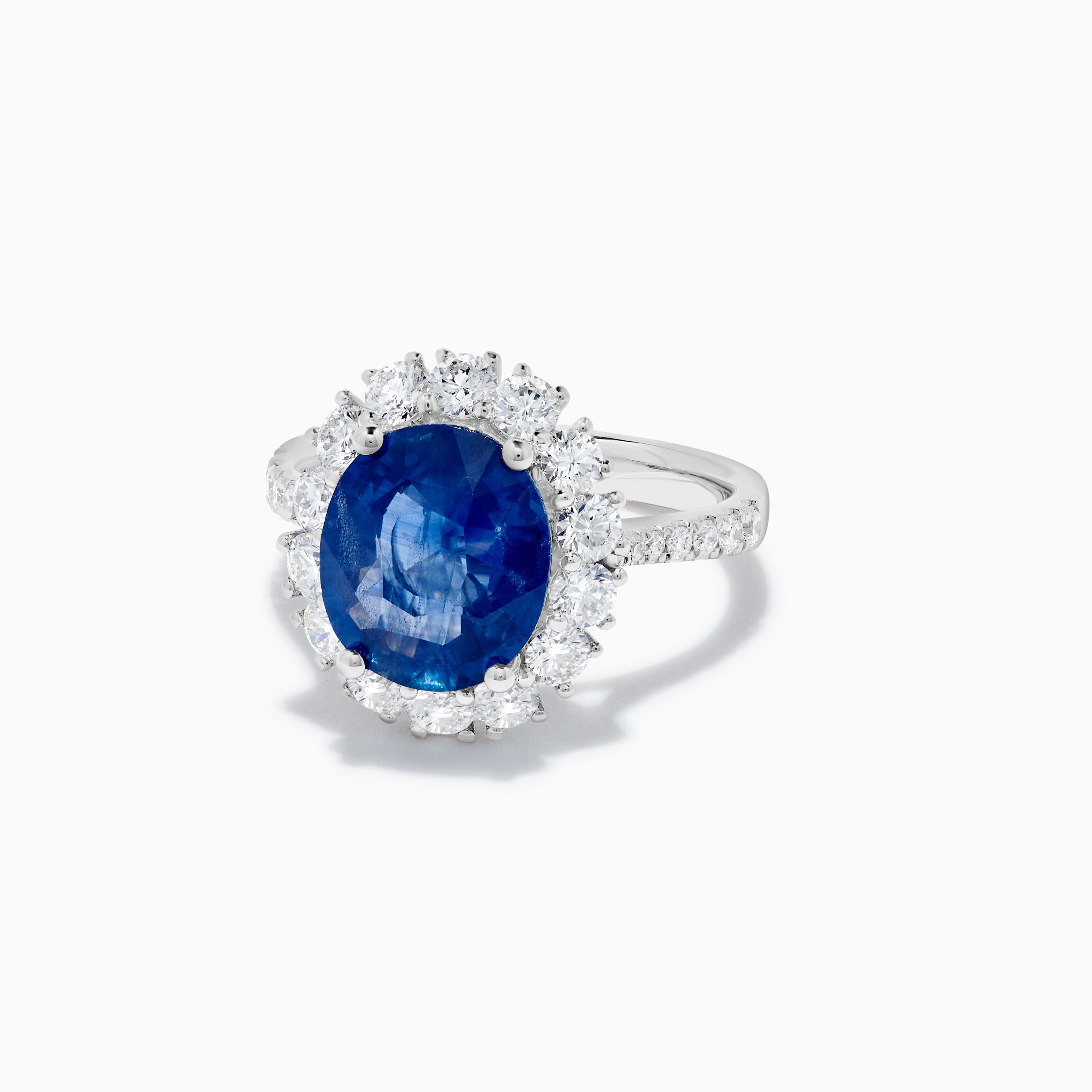 Natural Blue Oval Sapphire and White Diamond 5.51 Carat TW Gold Cocktail Ring