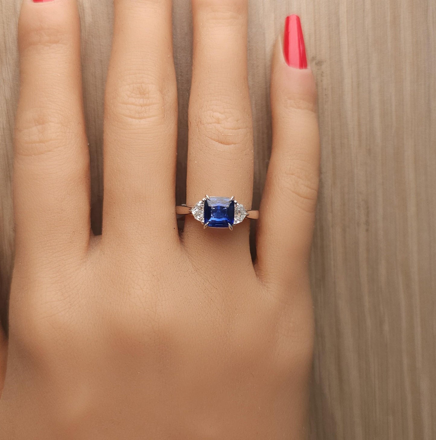 GIA Certified Blue Cushion Sapphire and White Diamond 2.40 Carat TW Gold Ring