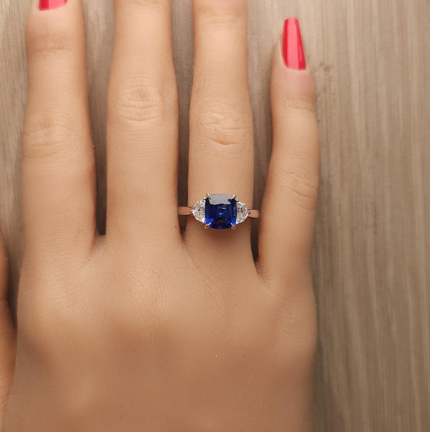 GIA Certified Deep Blue Cushion Sapphire and White Diamond 3.43 CT TW Gold Ring