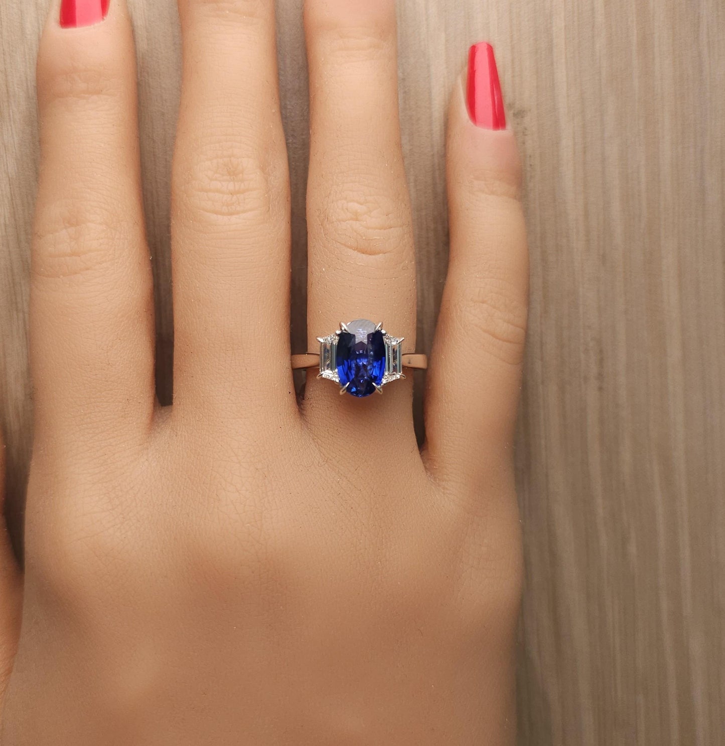 GIA Certified Deep Blue Oval Sapphire and Diamond 4.12 Carat TW Gold Ring