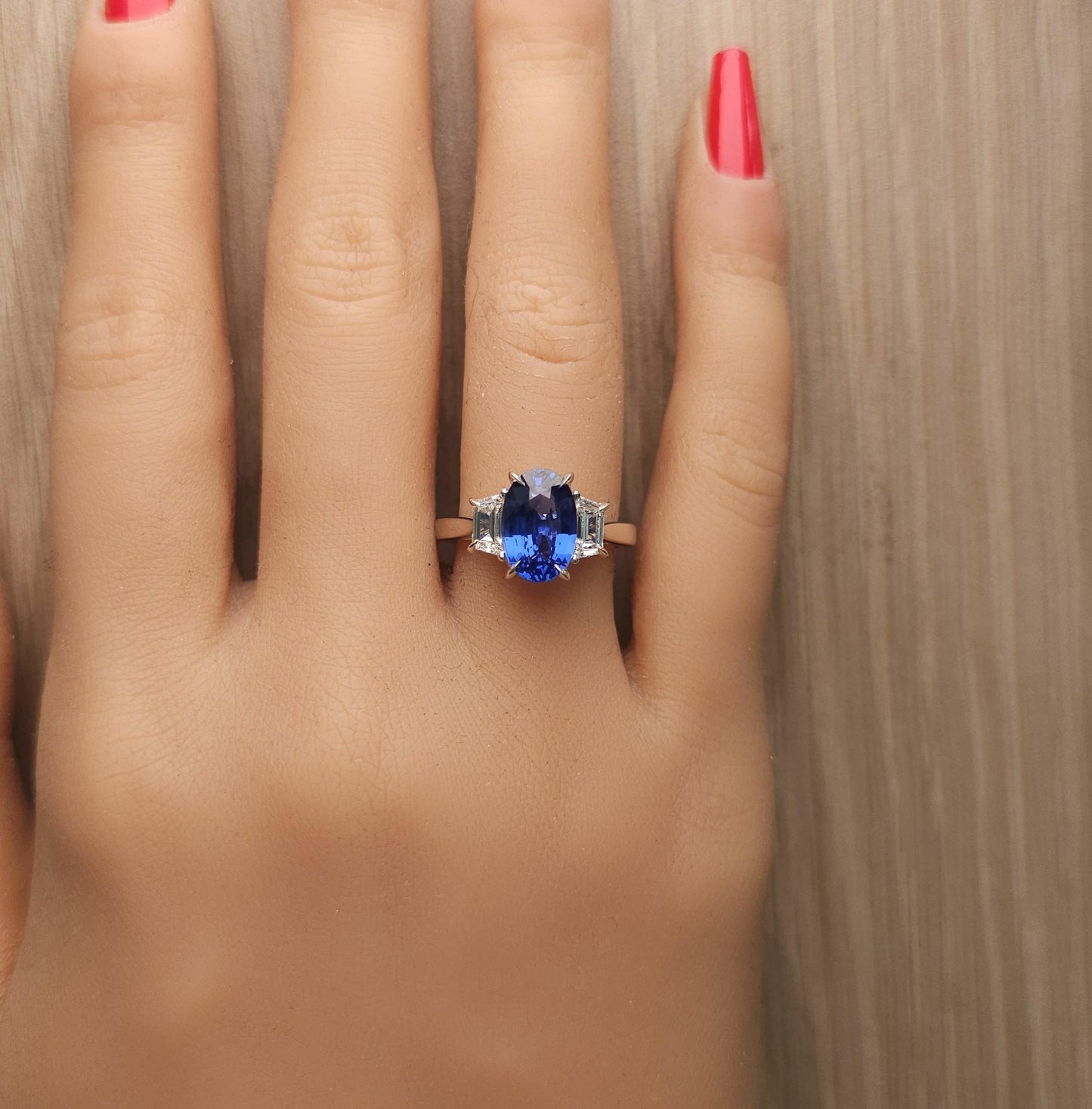 GIA Certified Natural Blue Oval Sapphire and Diamond 3.62 Carat TW Gold Ring