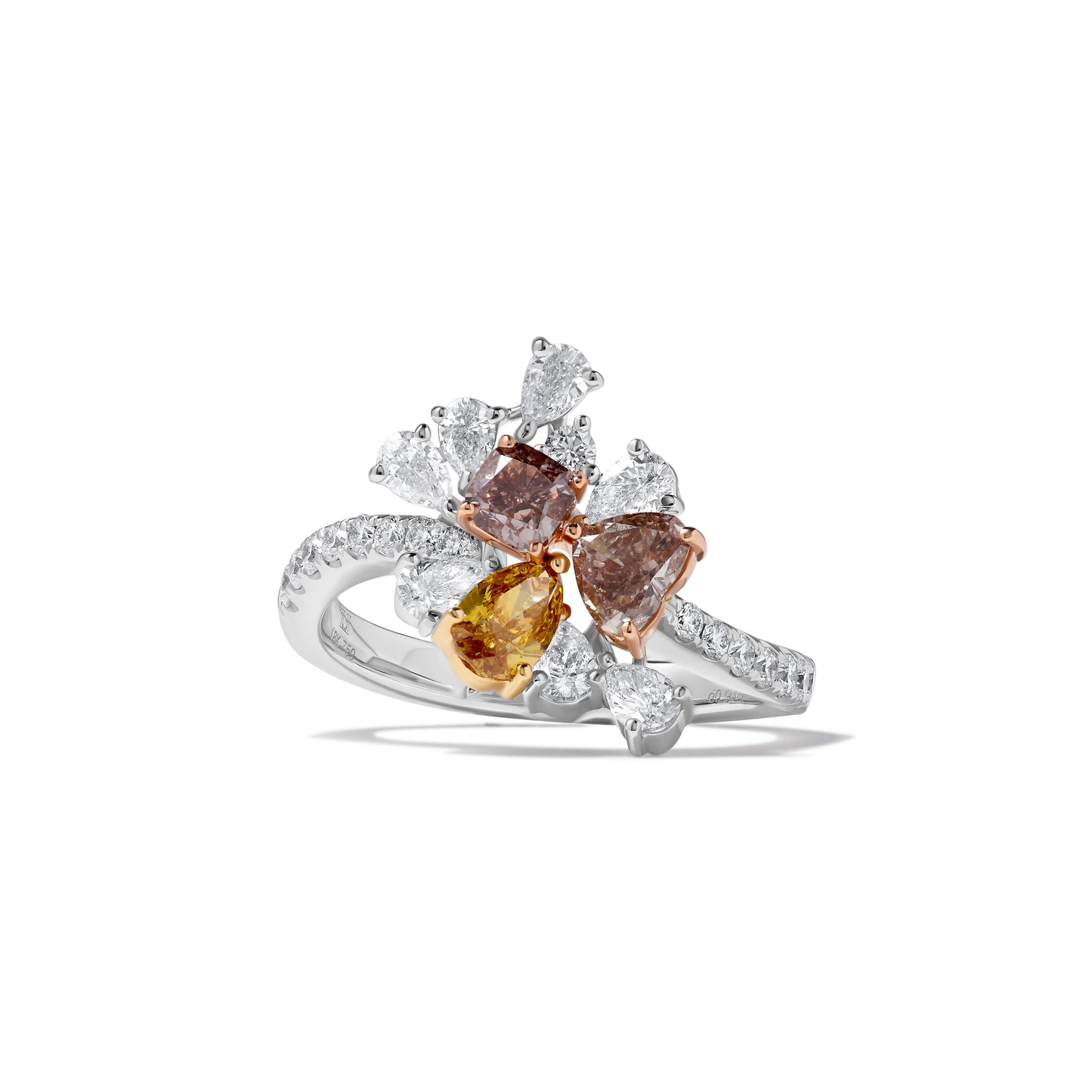 GIA Certified Natural Mix Fancy Color Diamond 2.12 Carat TW Gold Cocktail Ring