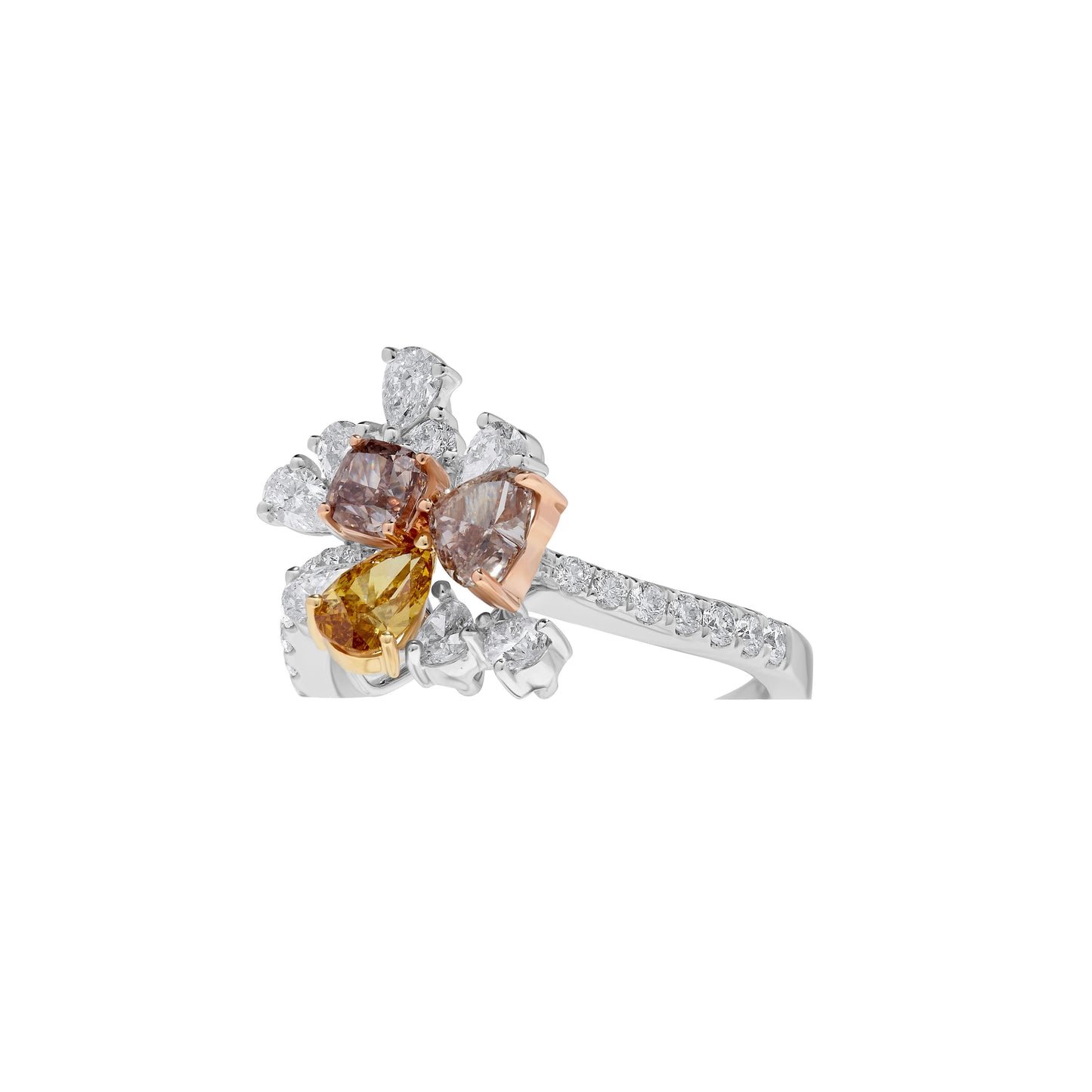 GIA Certified Natural Mix Fancy Color Diamond 2.12 Carat TW Gold Cocktail Ring