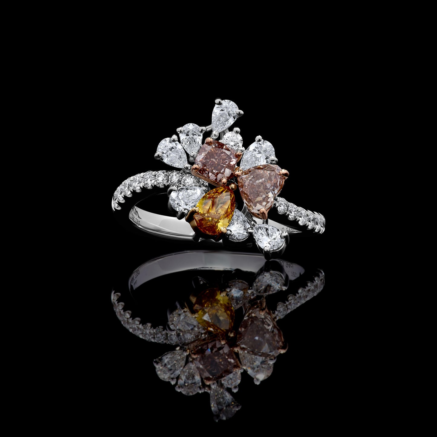 GIA Certified Natural Mix Fancy Color Diamond 2.12 Carat TW Gold Cocktail Ring