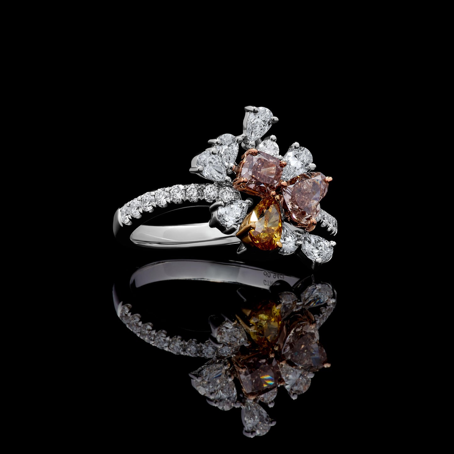 GIA Certified Natural Mix Fancy Color Diamond 2.12 Carat TW Gold Cocktail Ring