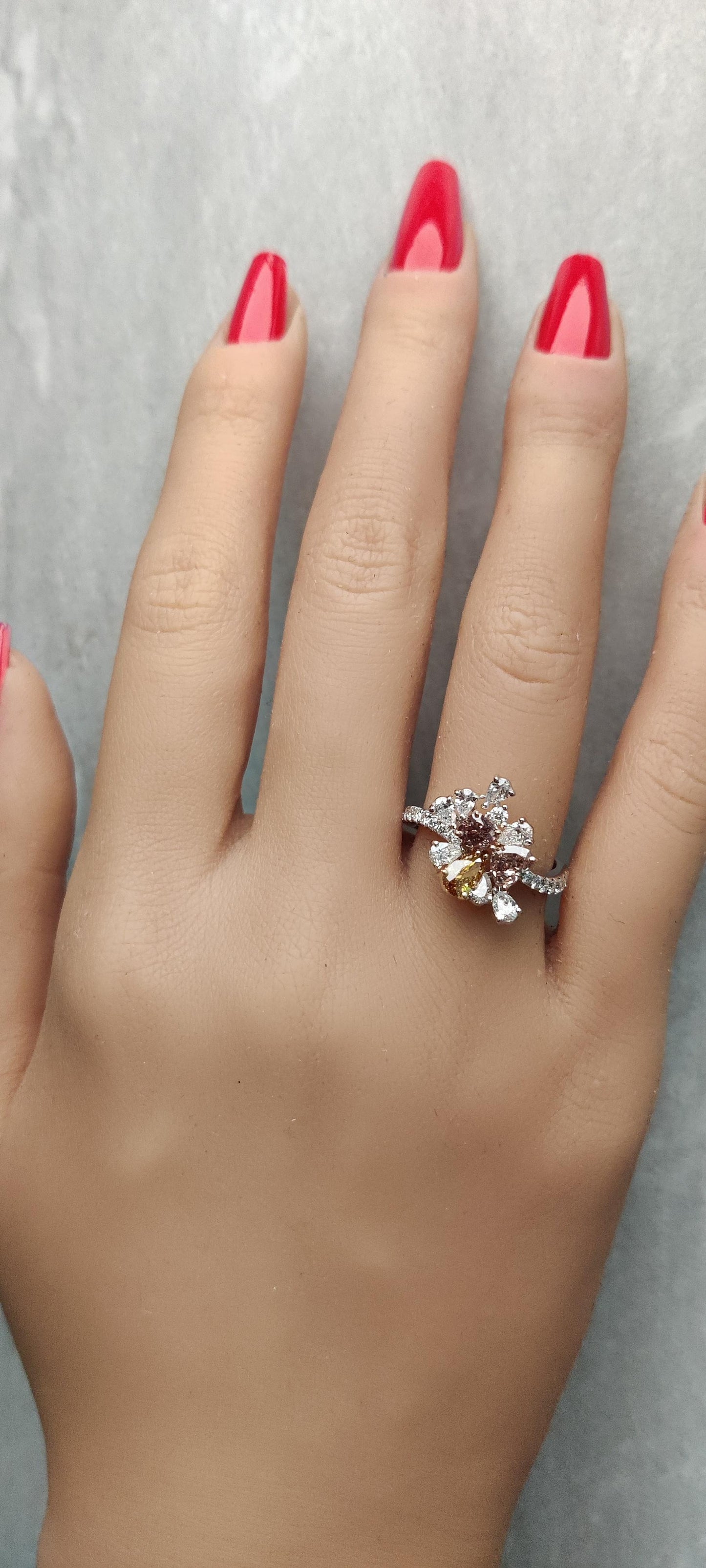 GIA Certified Natural Mix Fancy Color Diamond 2.12 Carat TW Gold Cocktail Ring