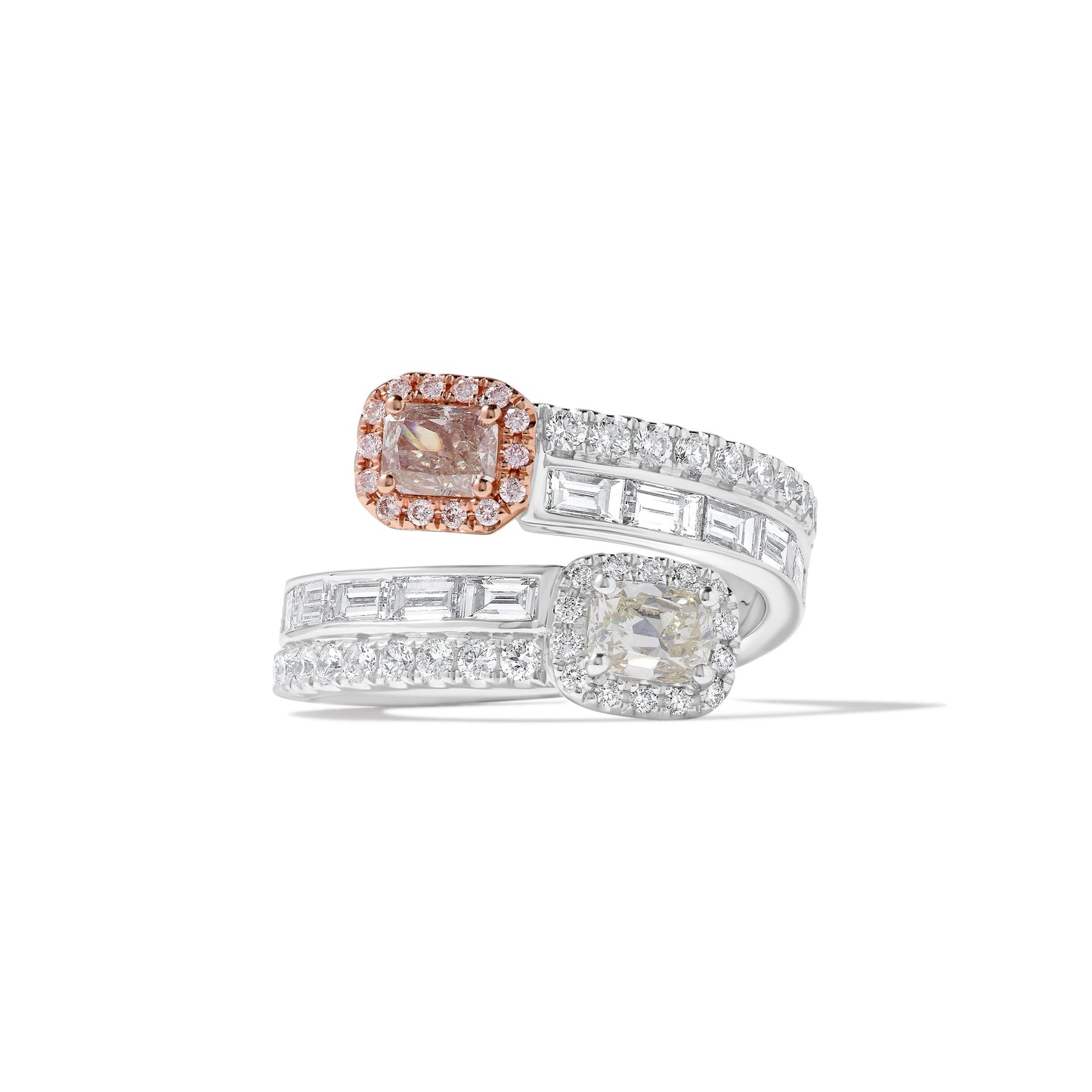 GIA Certified Natural Pink Radiant Diamond 2.05 Carat TW Gold Cocktail Ring