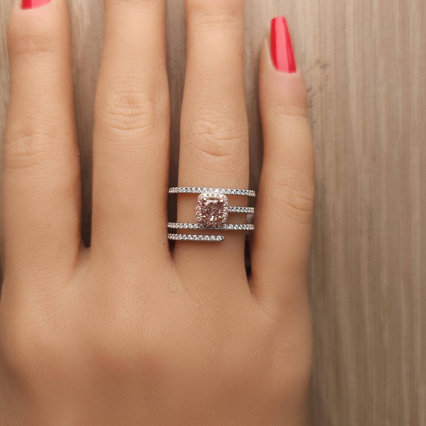GIA Certified Fancy Pink-Brown Cushion Diamond 1.06 Carat TW Gold Ring