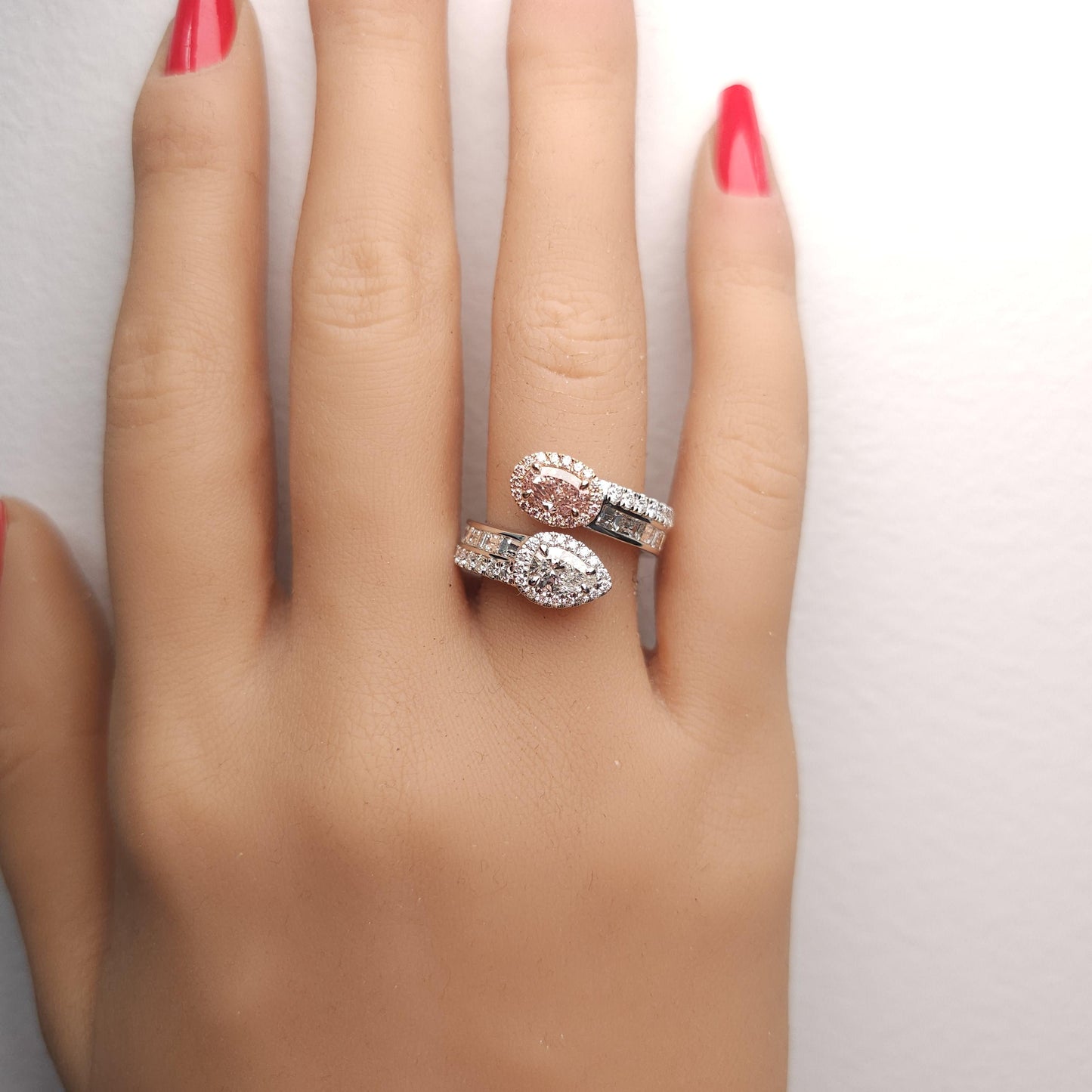 GIA Certified Fancy Orangy Pink Oval Diamond 2.32 Carat TW Gold Cocktail Ring