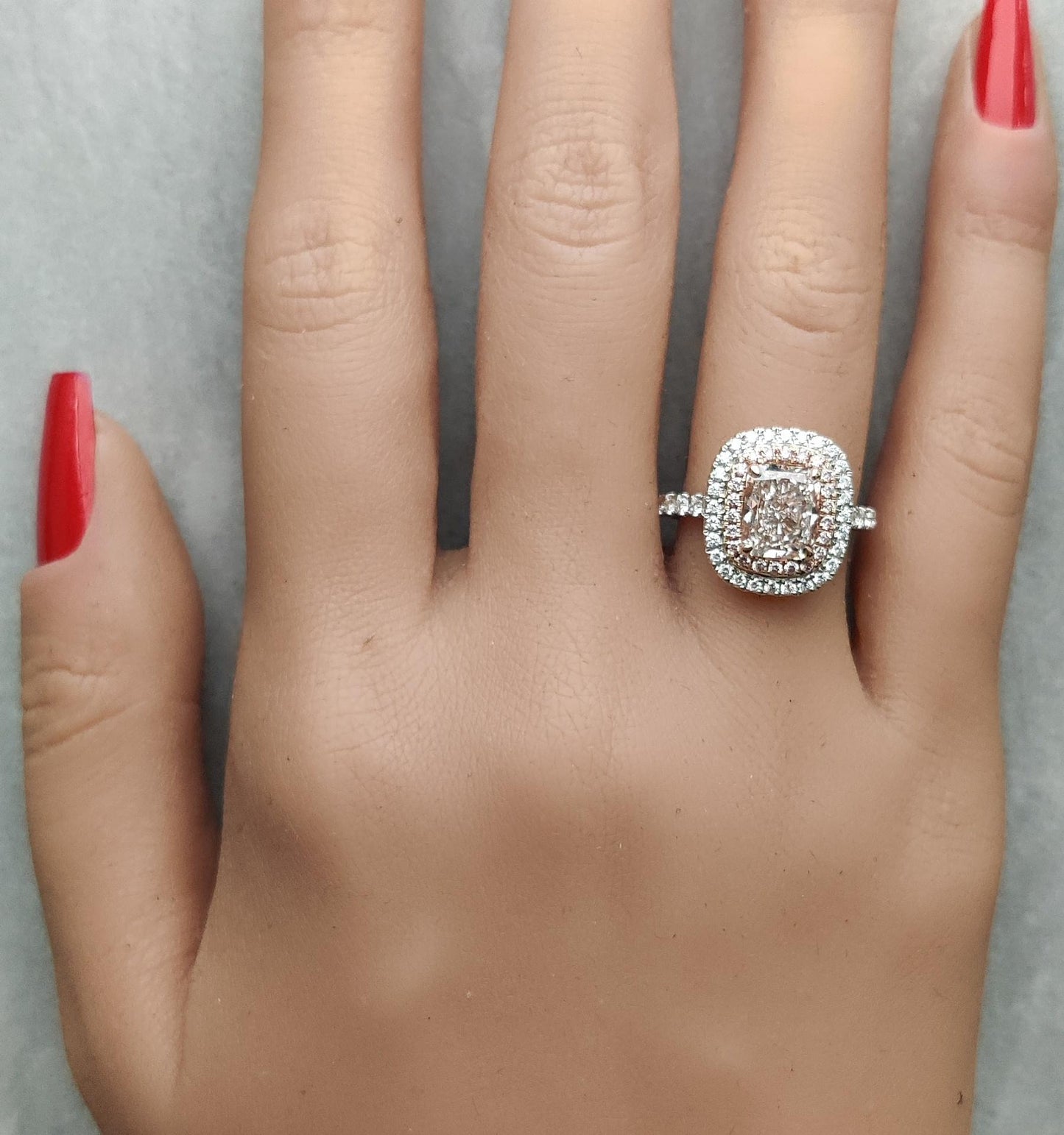GIA Certified Natural Pink Radiant Diamond 2.92 Carat TW Gold Cocktail Ring