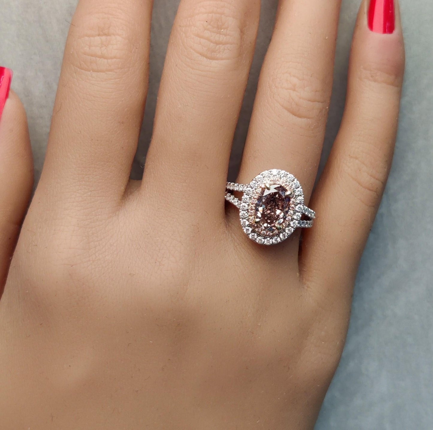 GIA Certified Natural Pink Oval Diamond 2.87 Carat TW Gold Cocktail Ring