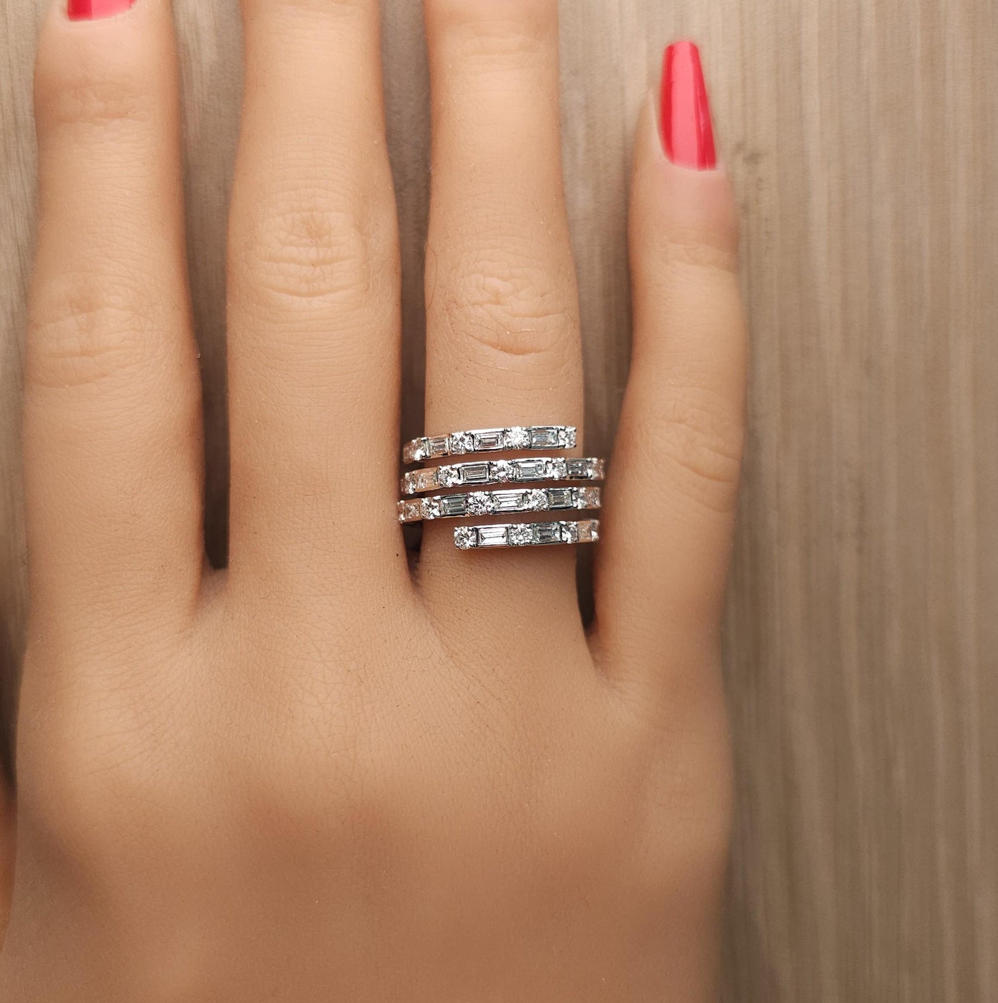 Natural White Baguette Diamond 1.87 Carat TW White Gold Cocktail Ring