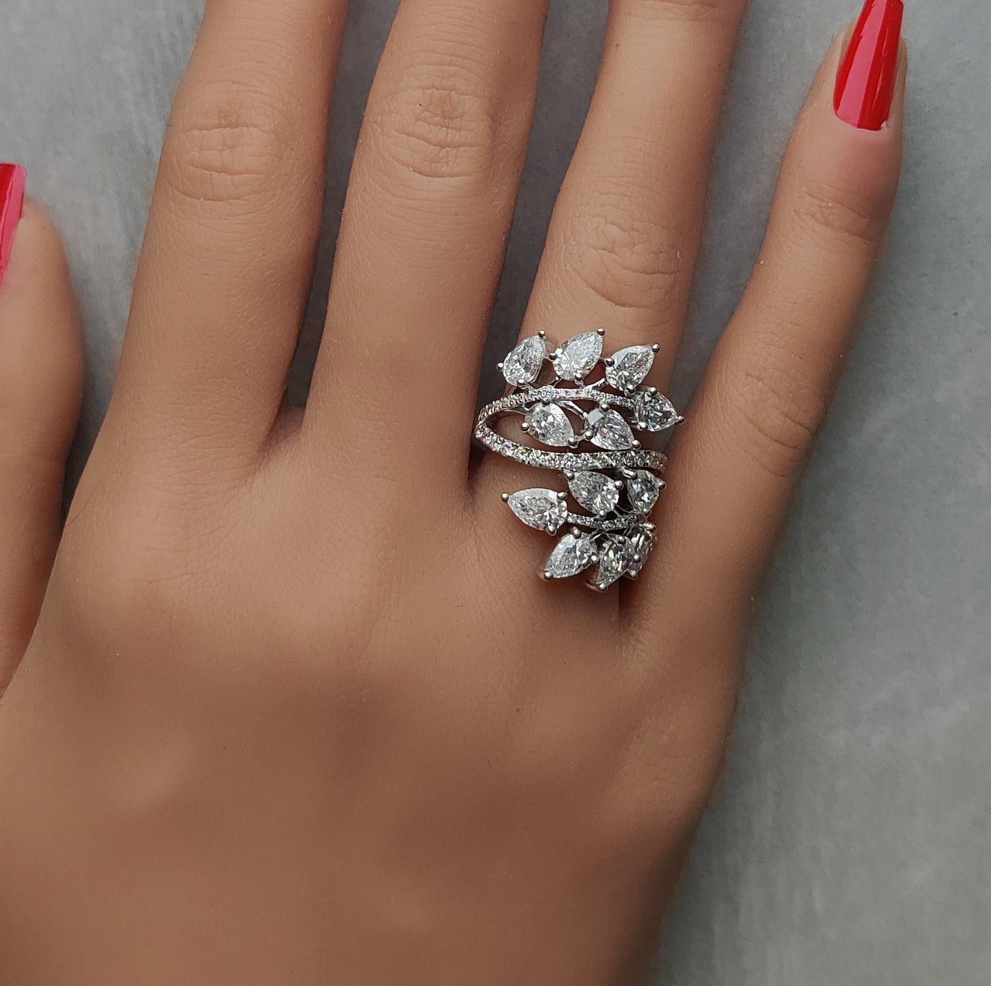 Natural White Pear Diamond 5.11 Carat TW White Gold Cocktail Ring