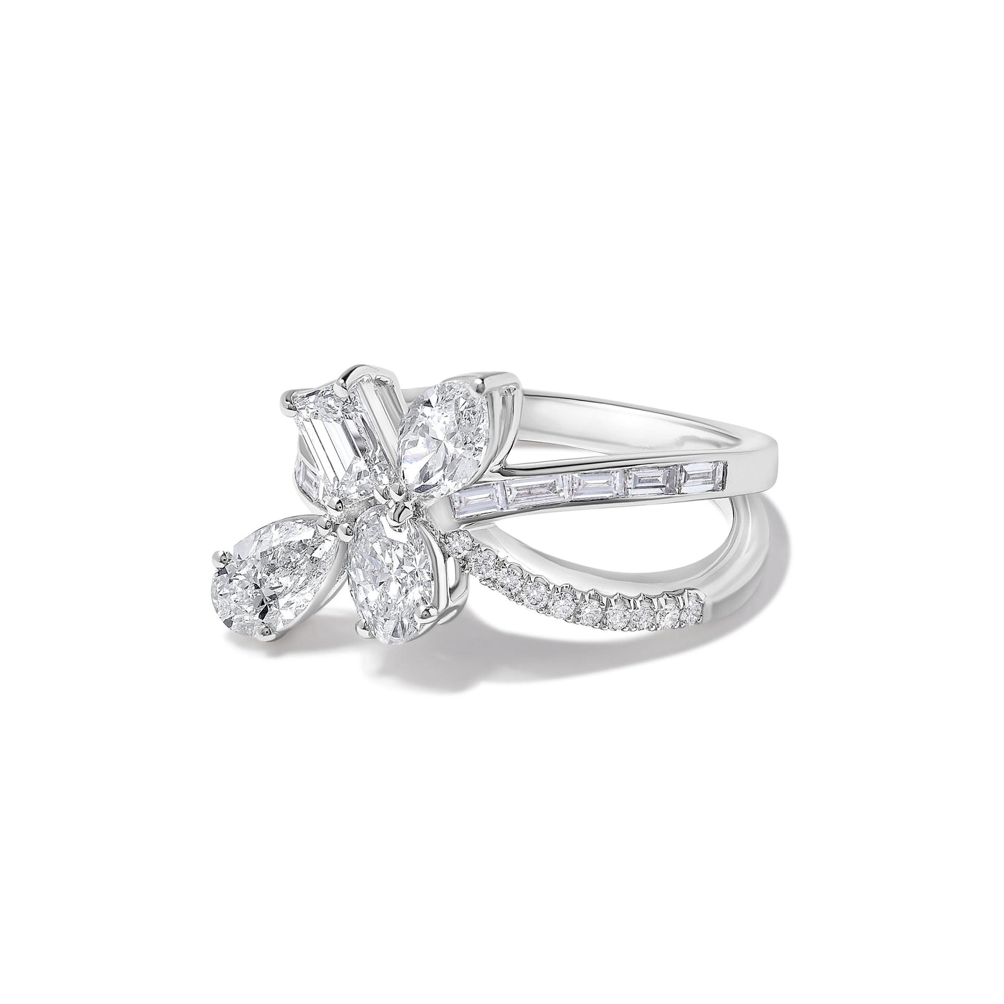 Natural White Mix Diamond 2.46 Carat TW White Gold Cocktail Ring