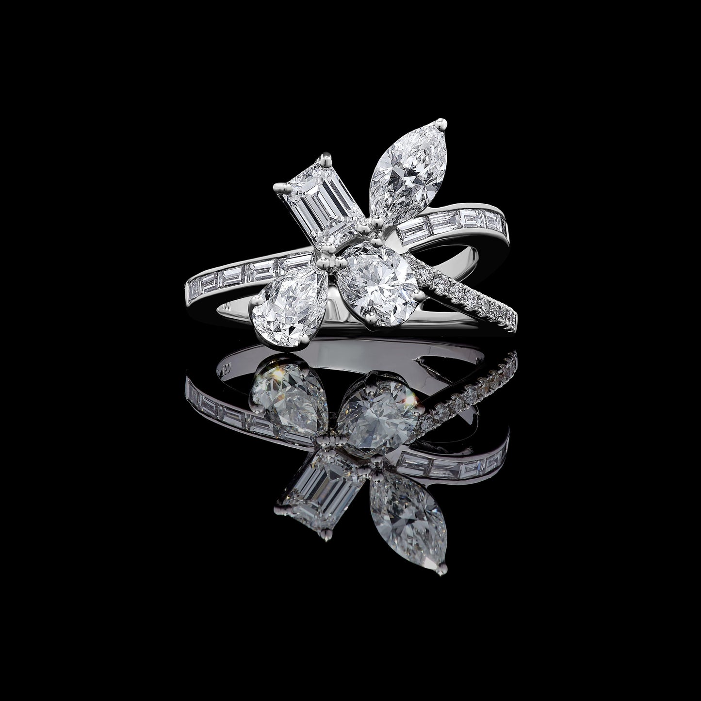Natural White Mix Diamond 2.46 Carat TW White Gold Cocktail Ring