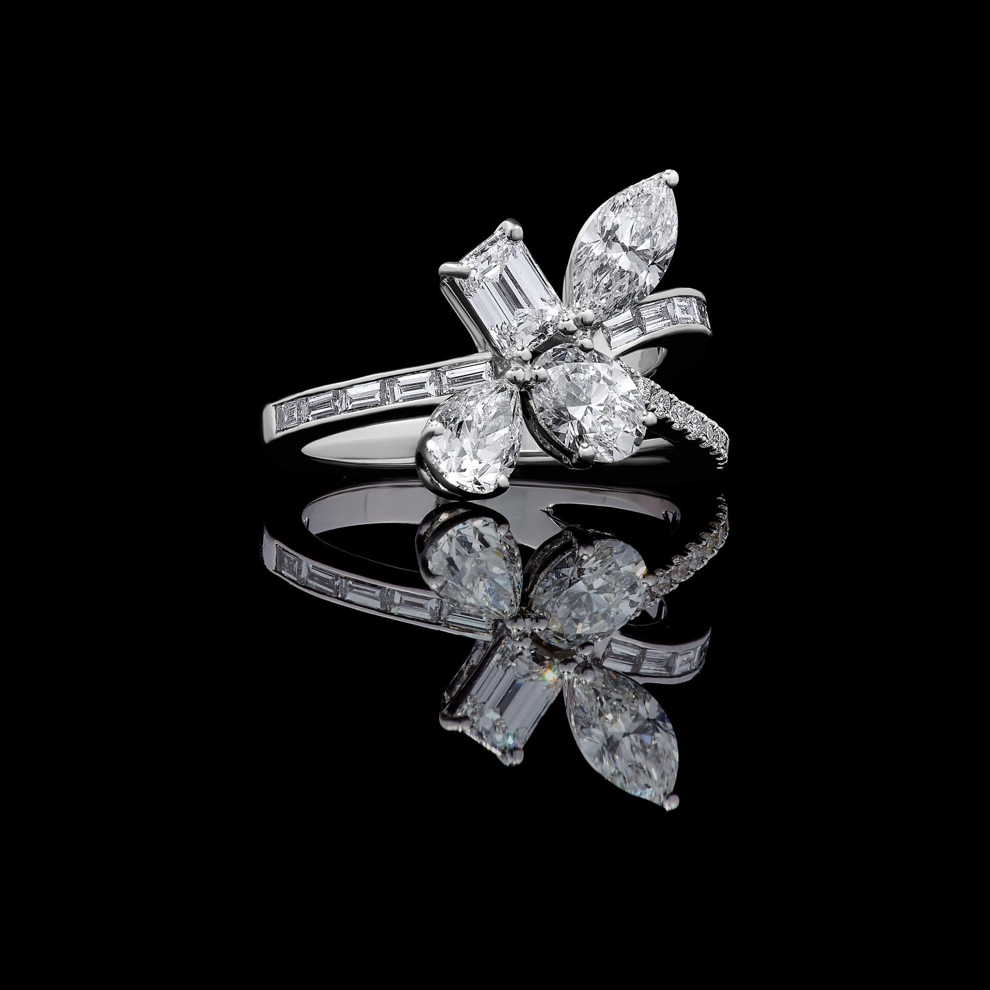 Natural White Mix Diamond 2.46 Carat TW White Gold Cocktail Ring