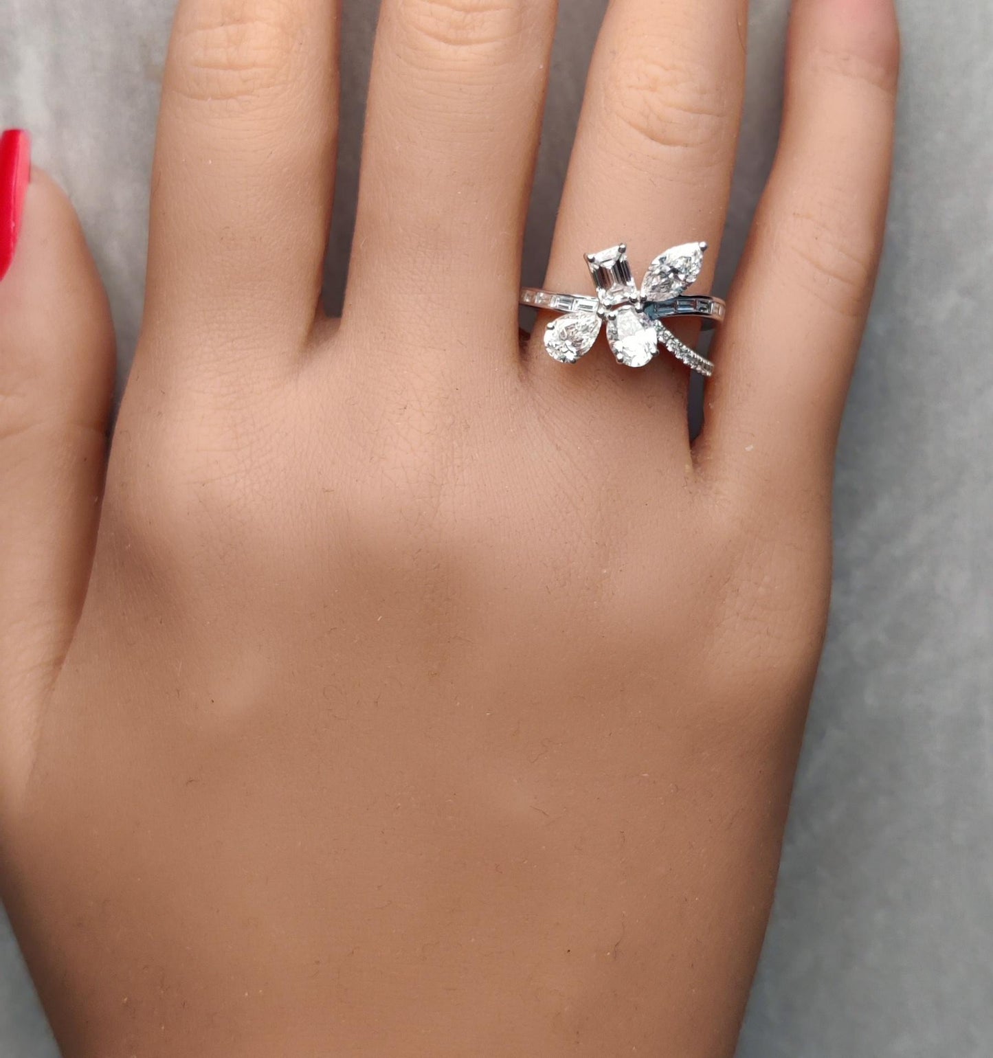 Natural White Mix Diamond 2.46 Carat TW White Gold Cocktail Ring