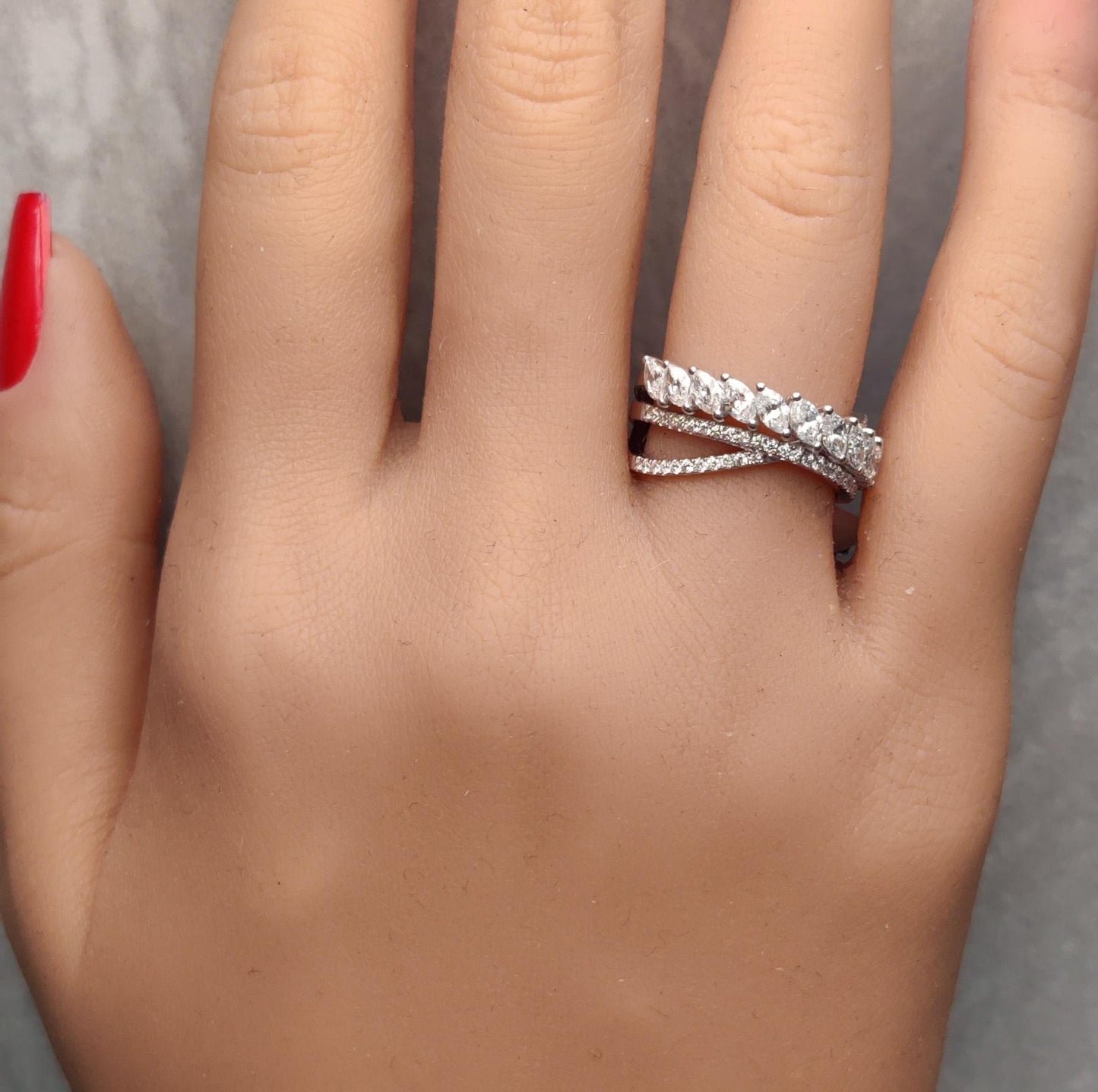 Natural White Marquise Diamond 1.44 Carat TW Gold Cocktail Ring