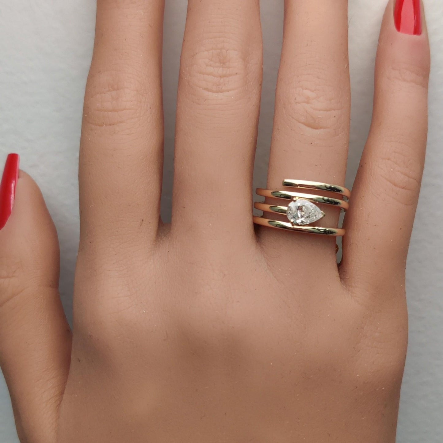 Natural White Pear Diamond 0.72 Carat TW Yellow Gold Cocktail Ring