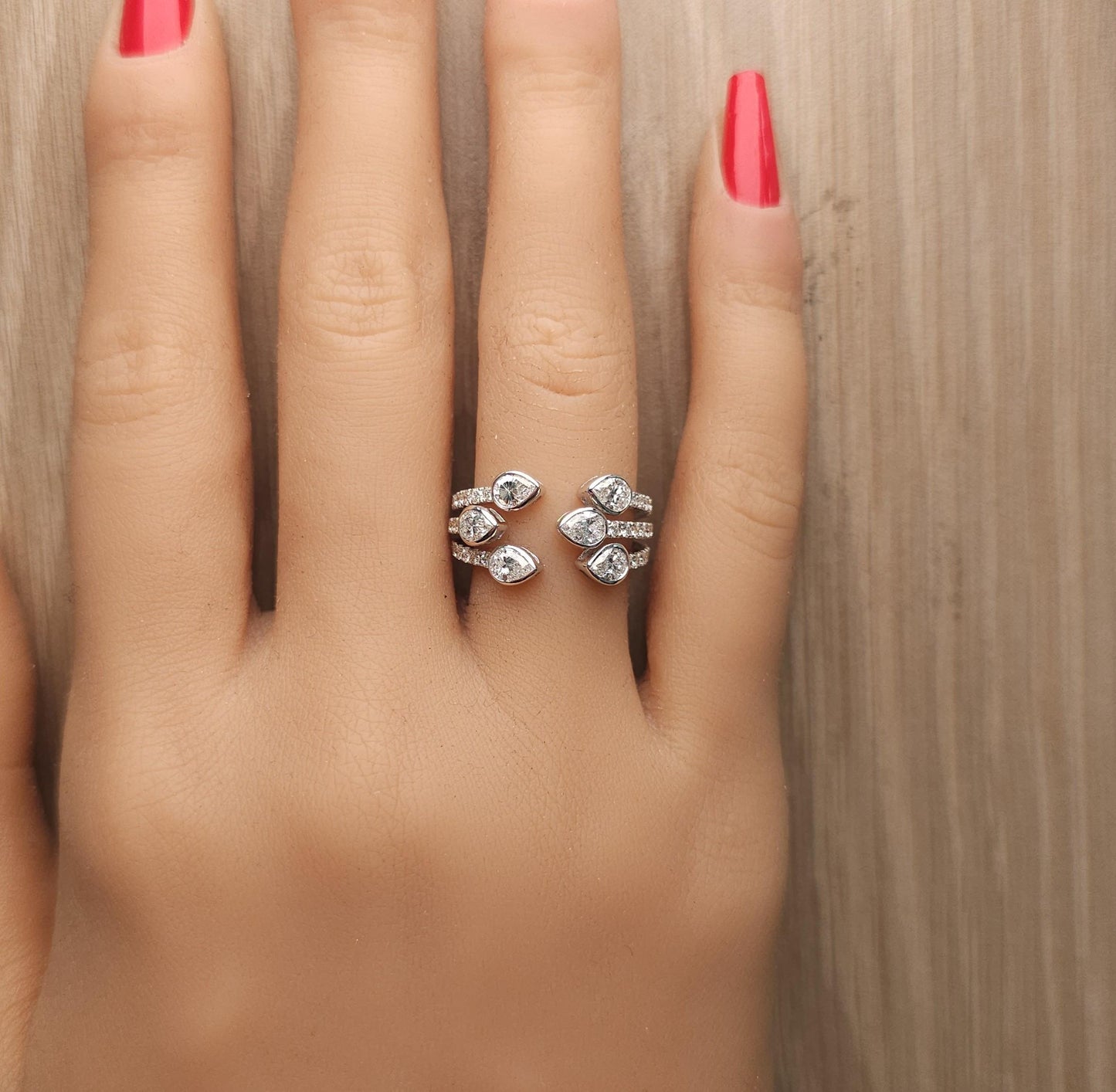 Natural White Pear Diamond 1.58 Carat TW White Gold Cocktail Ring