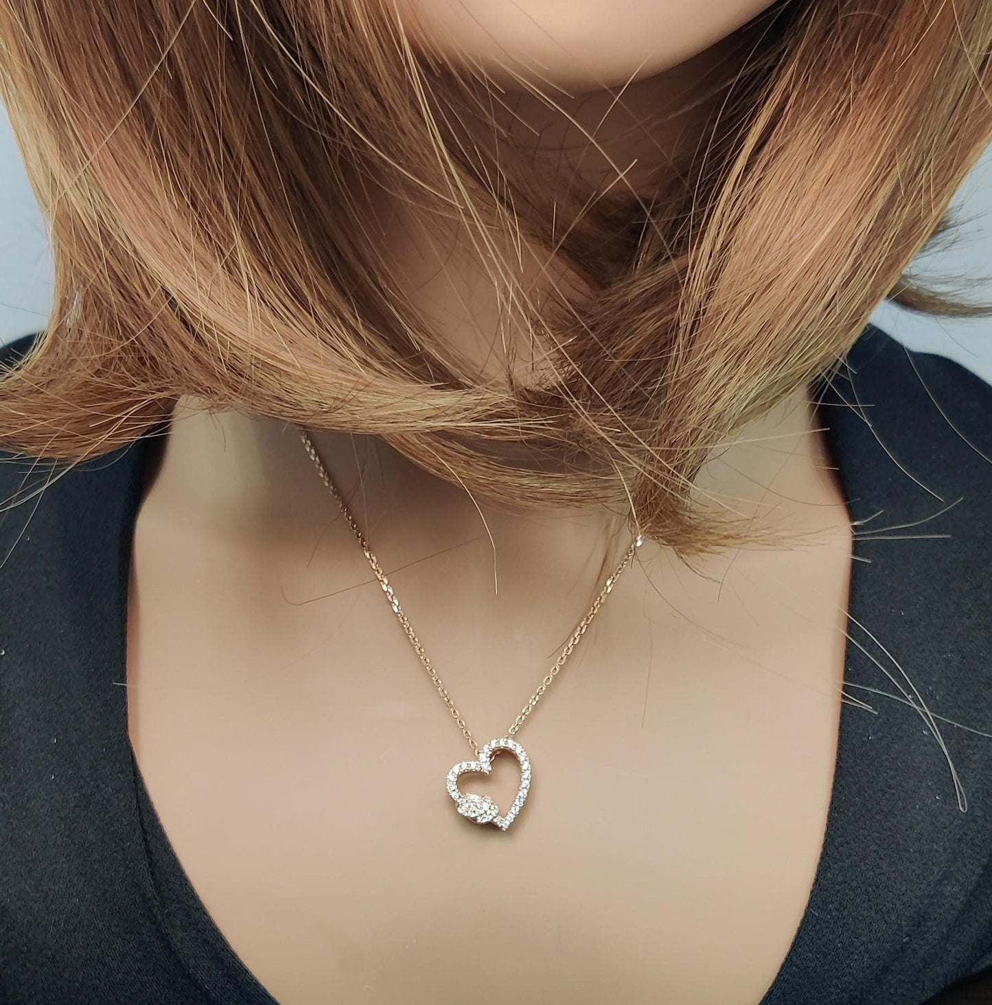 Natural White Round Diamond 0.34 Carat TW Rose Gold Drop Pendant