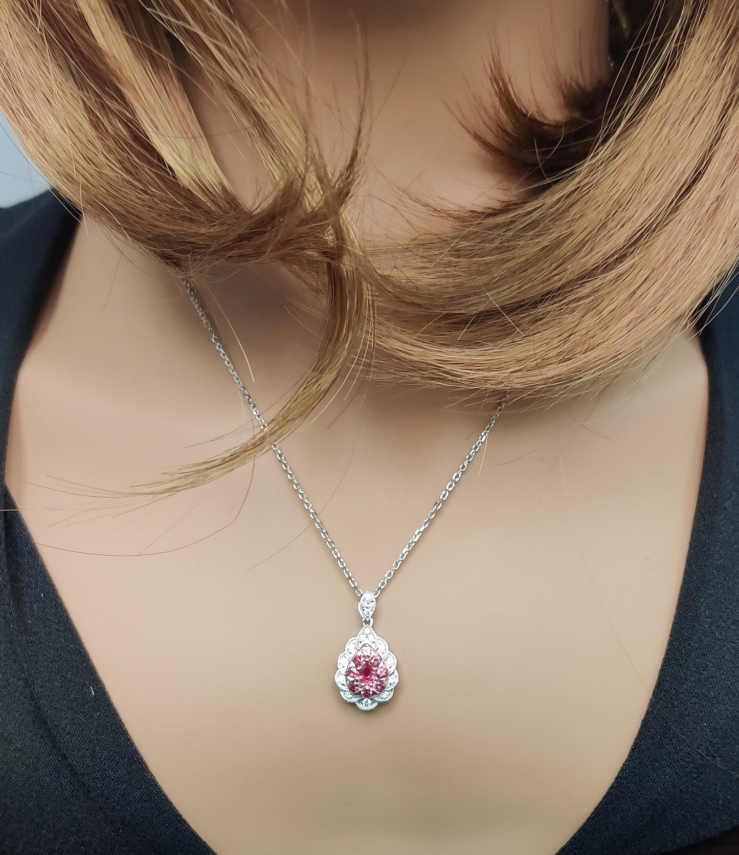 Natural Pear Red Ruby and White Diamond .91 Carat TW Gold Drop Pendant