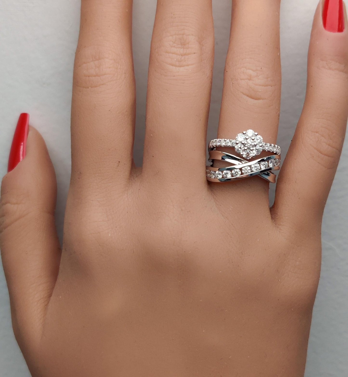 Natural White Round Diamond 1.18 Carat TW White Gold Cocktail Ring
