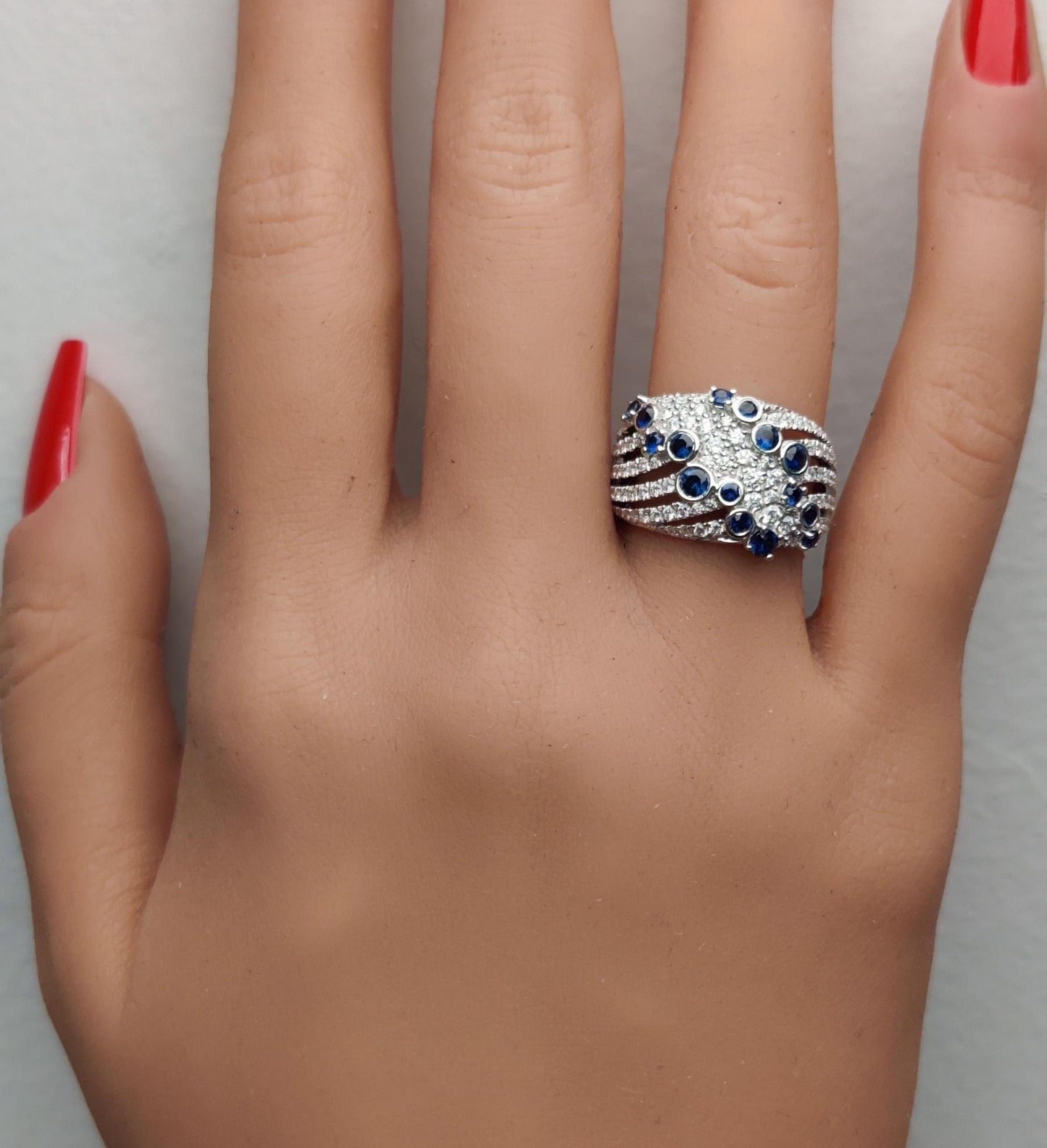 Natural Blue Round Sapphire and White Diamond 1.49 Carat TW Gold Cocktail Band