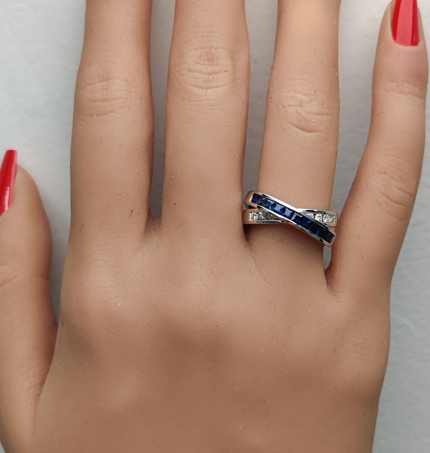 Natural Blue Princess Sapphire and Diamond 1.15 Carat TW Gold Cocktail Band