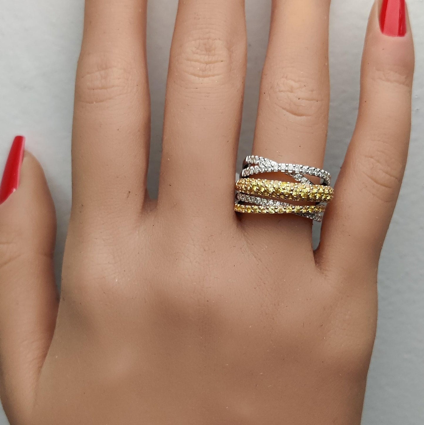 Natural Yellow Round Sapphire and White Diamond 1.86 Carat TW Gold Cocktail Ring