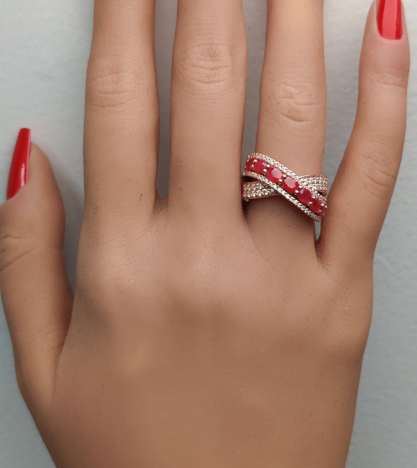Natural Red Oval Ruby and White Diamond 2.04 Carat TW Gold Cocktail Ring