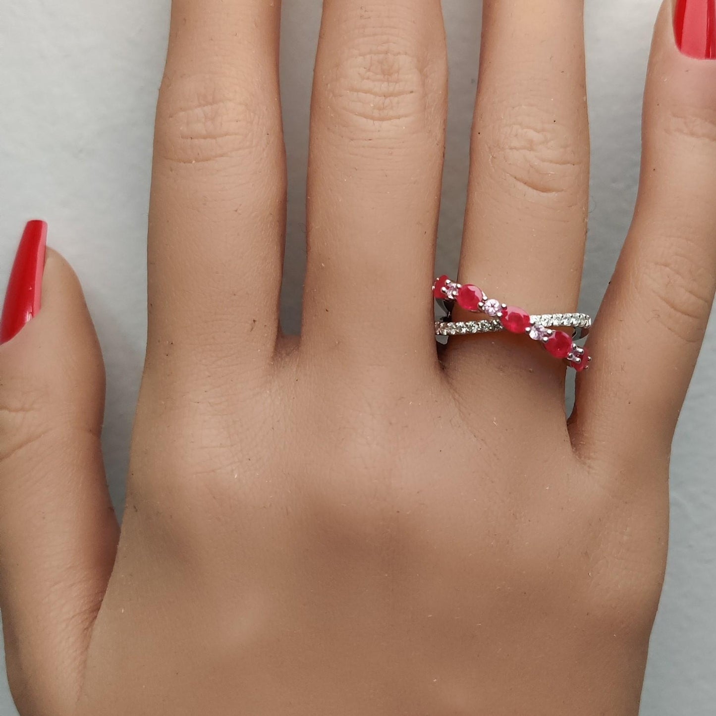 Natural Oval Ruby and Diamond/Sapphire 1.45 Carat TW Gold Cocktail Band