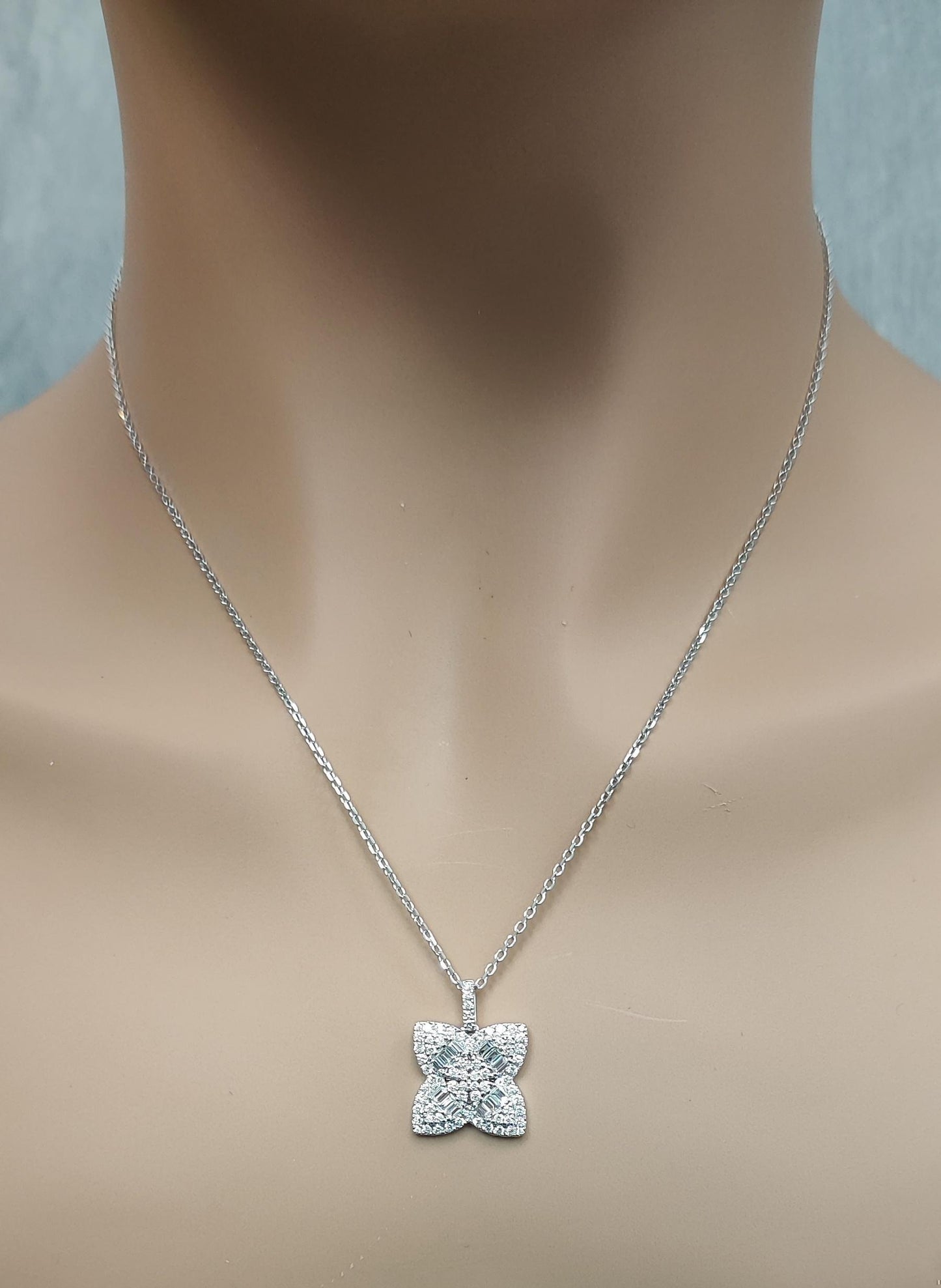 Natural White Baguette Diamond .91 Carat TW White Gold Drop Pendant