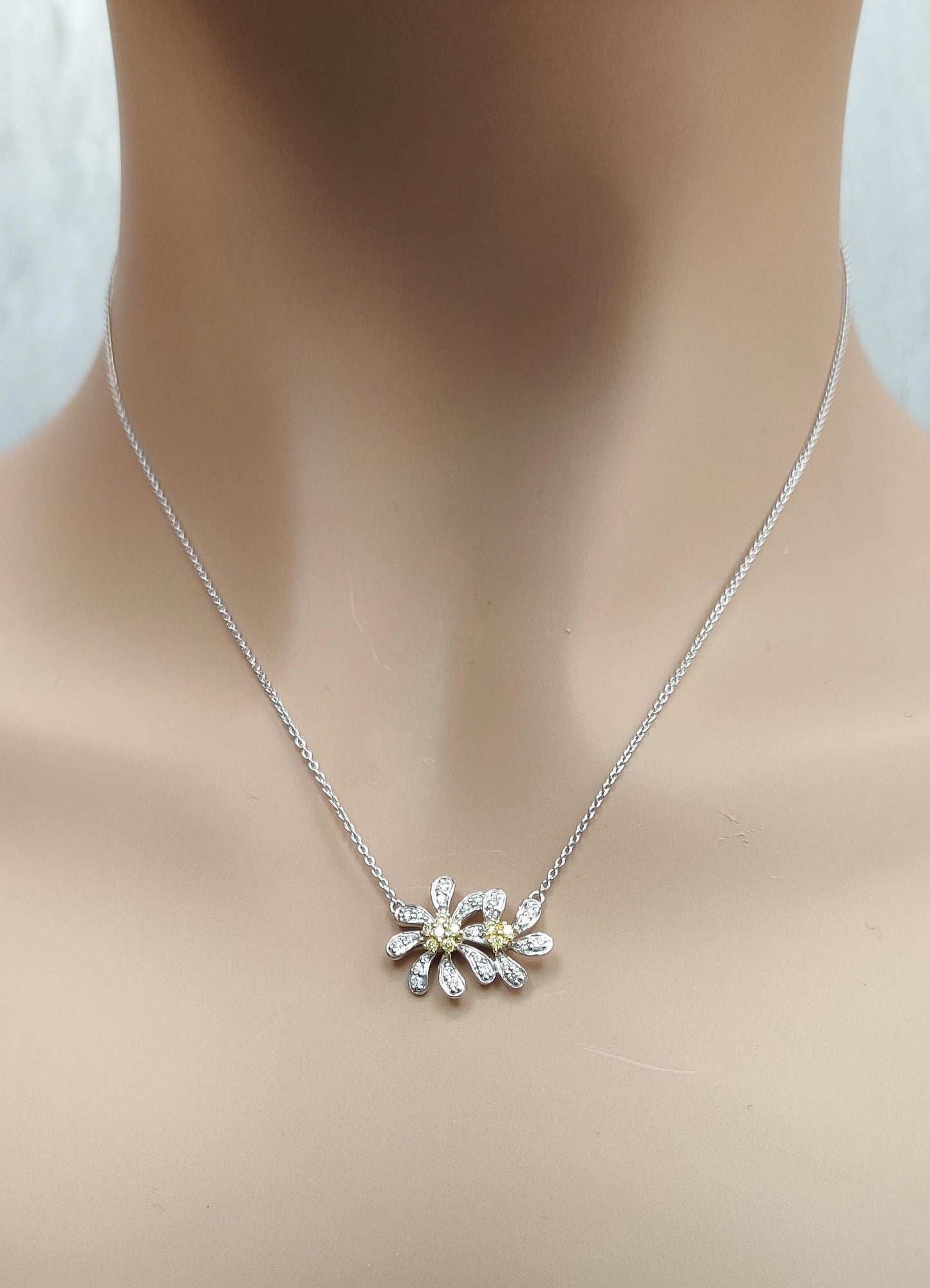 Natural Yellow Round and White Diamond .35 Carat TW Gold Drop Pendant