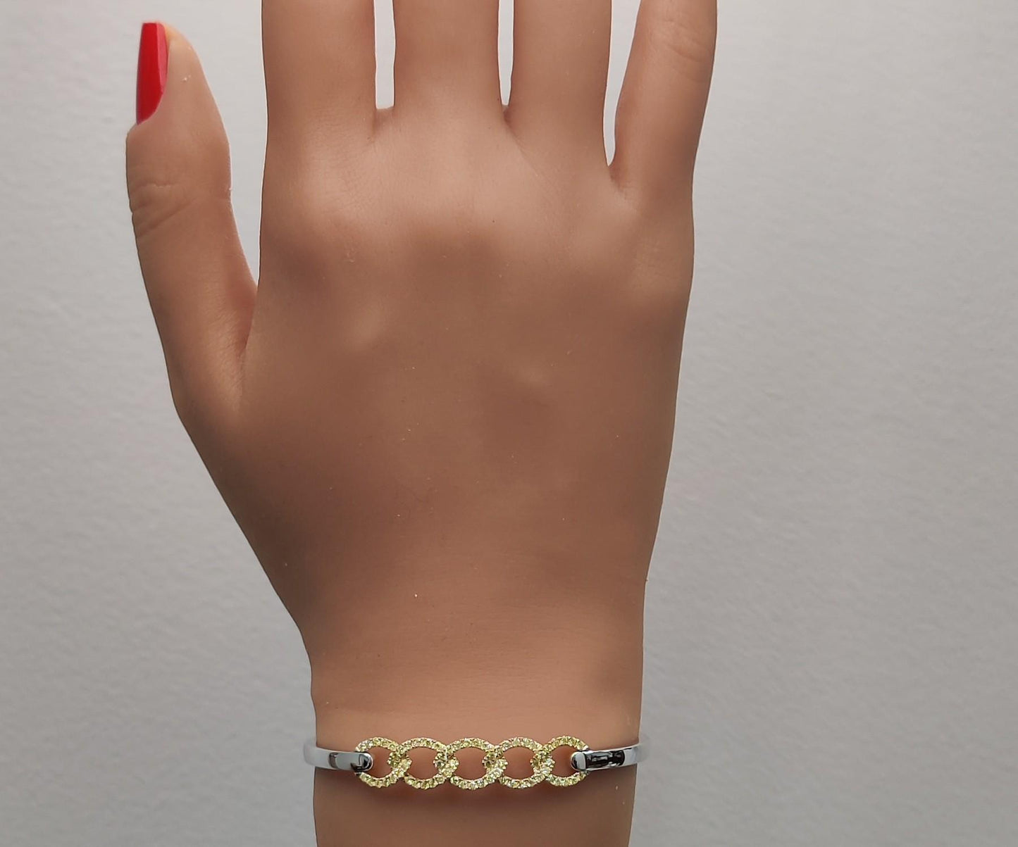 Natural Yellow Round Diamond 0.89 Carat TW Gold Cuff Bracelet