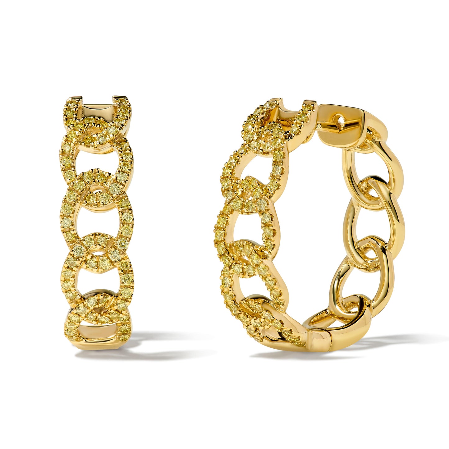 Natural Yellow Round Diamond 0.63 Carat TW Yellow Gold Hoop Earrings