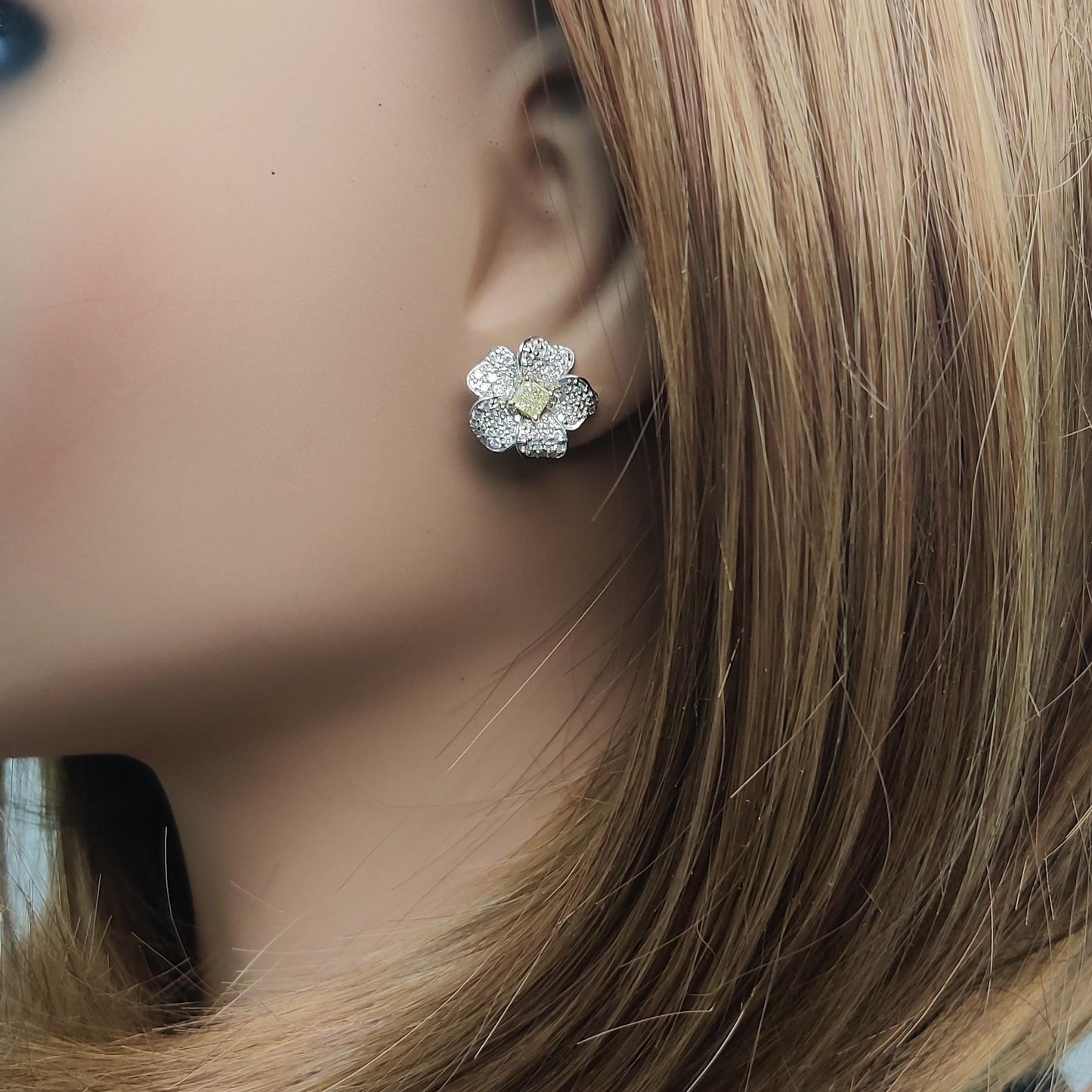 Natural Yellow Cushion Diamond 1.56 Carat TW Gold Stud Earrings