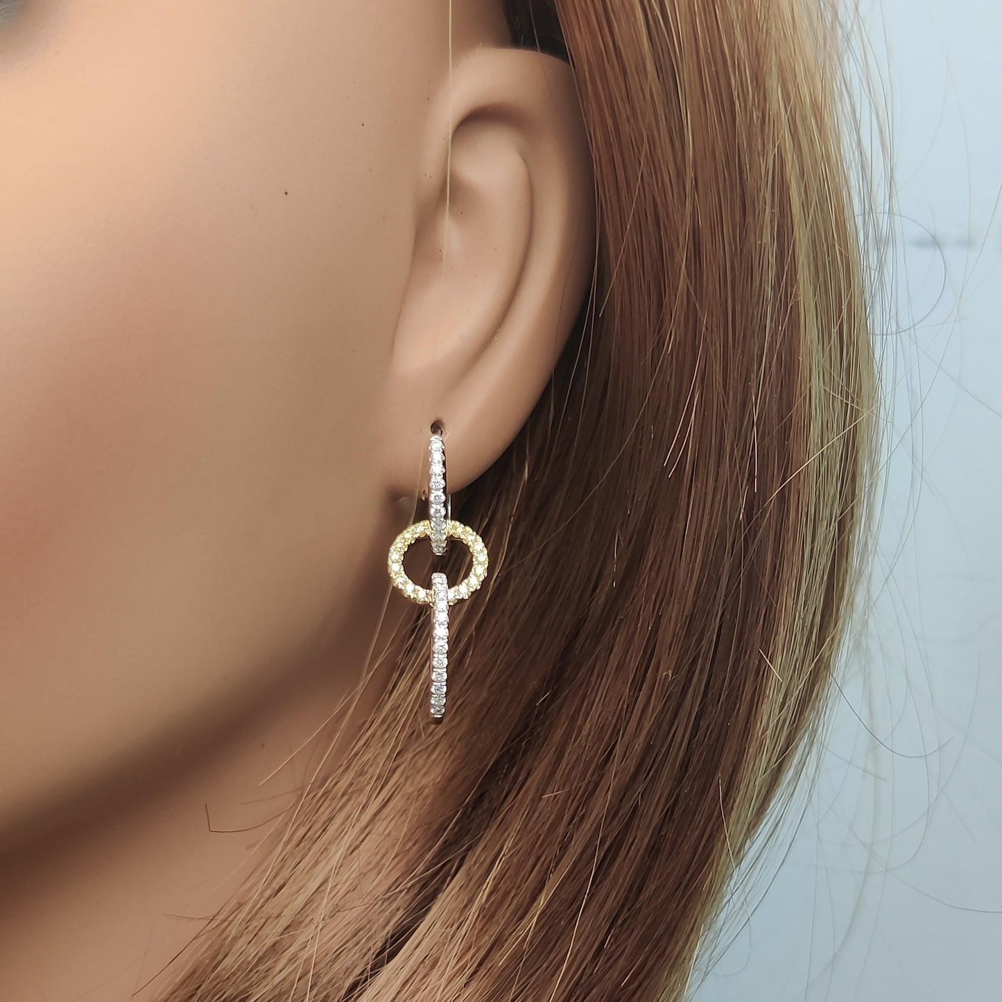 Natural Yellow Round and White Diamond .98 Carat TW Gold Drop Earrings