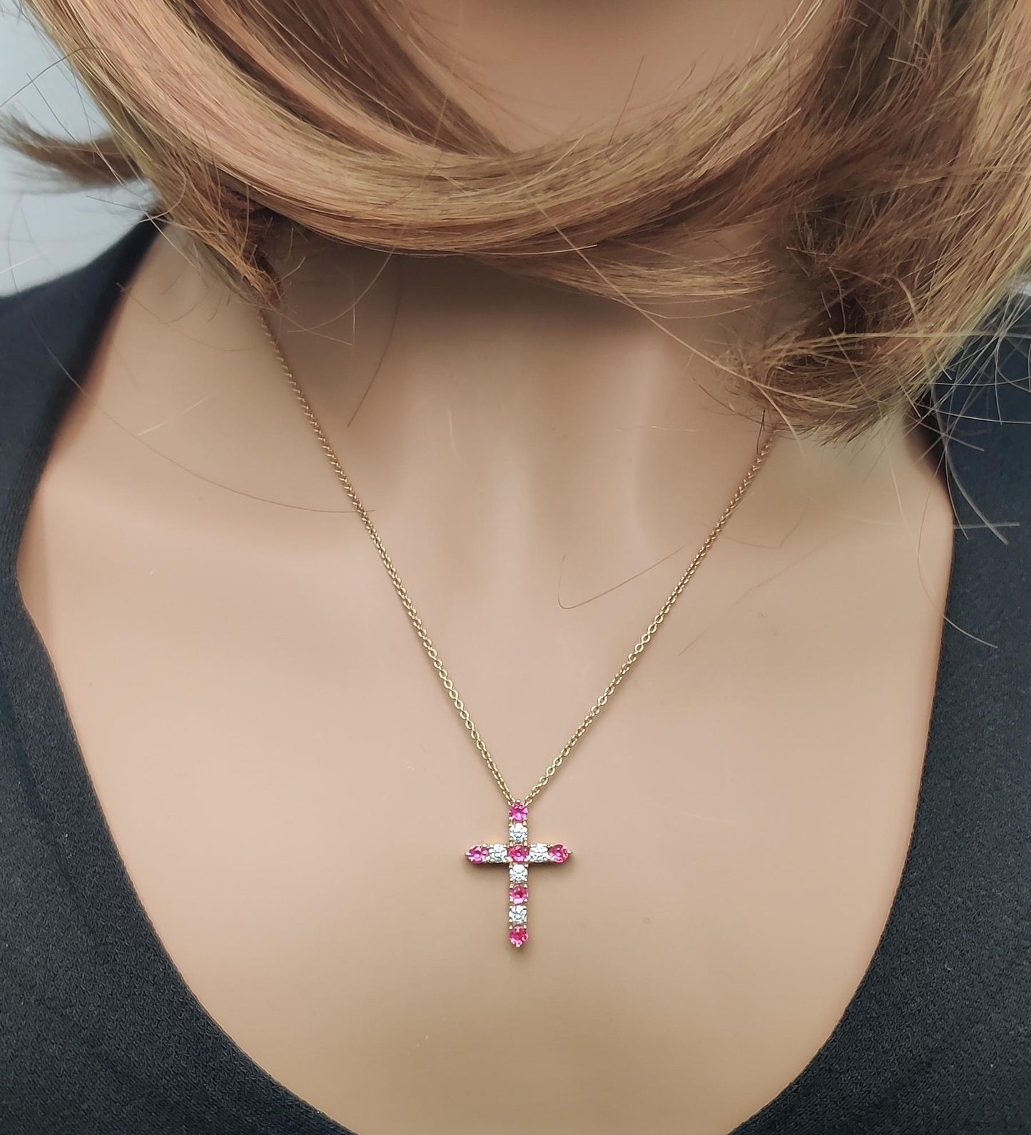 Natural Round Red Ruby and White Diamond .83 Carat TW Rose Gold Pendant
