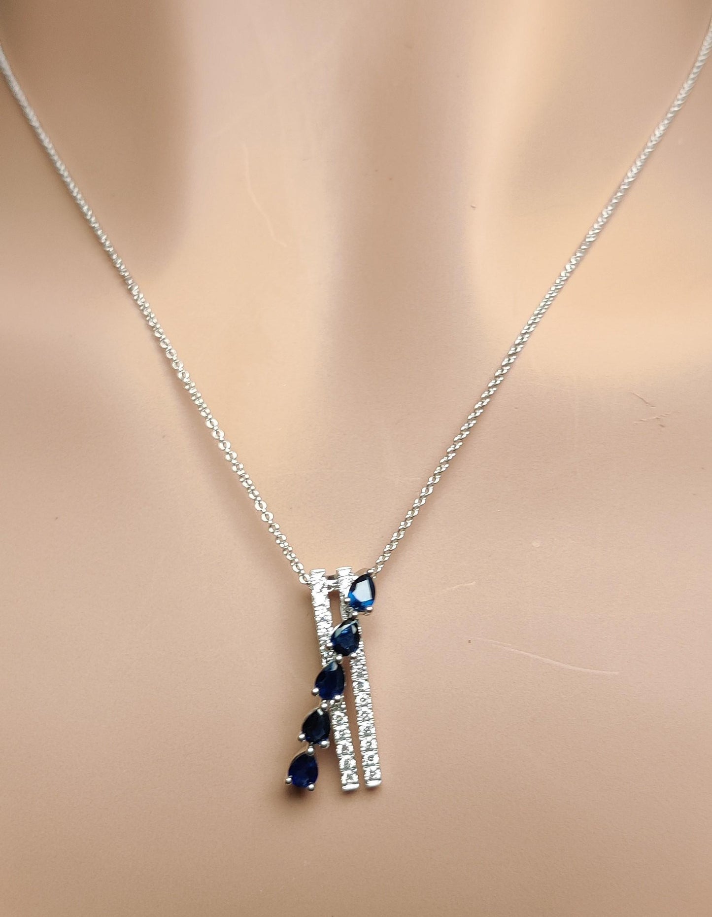 Natural Blue Pear Sapphire and White Diamond 1.33 Carat TW Gold Drop Pendant