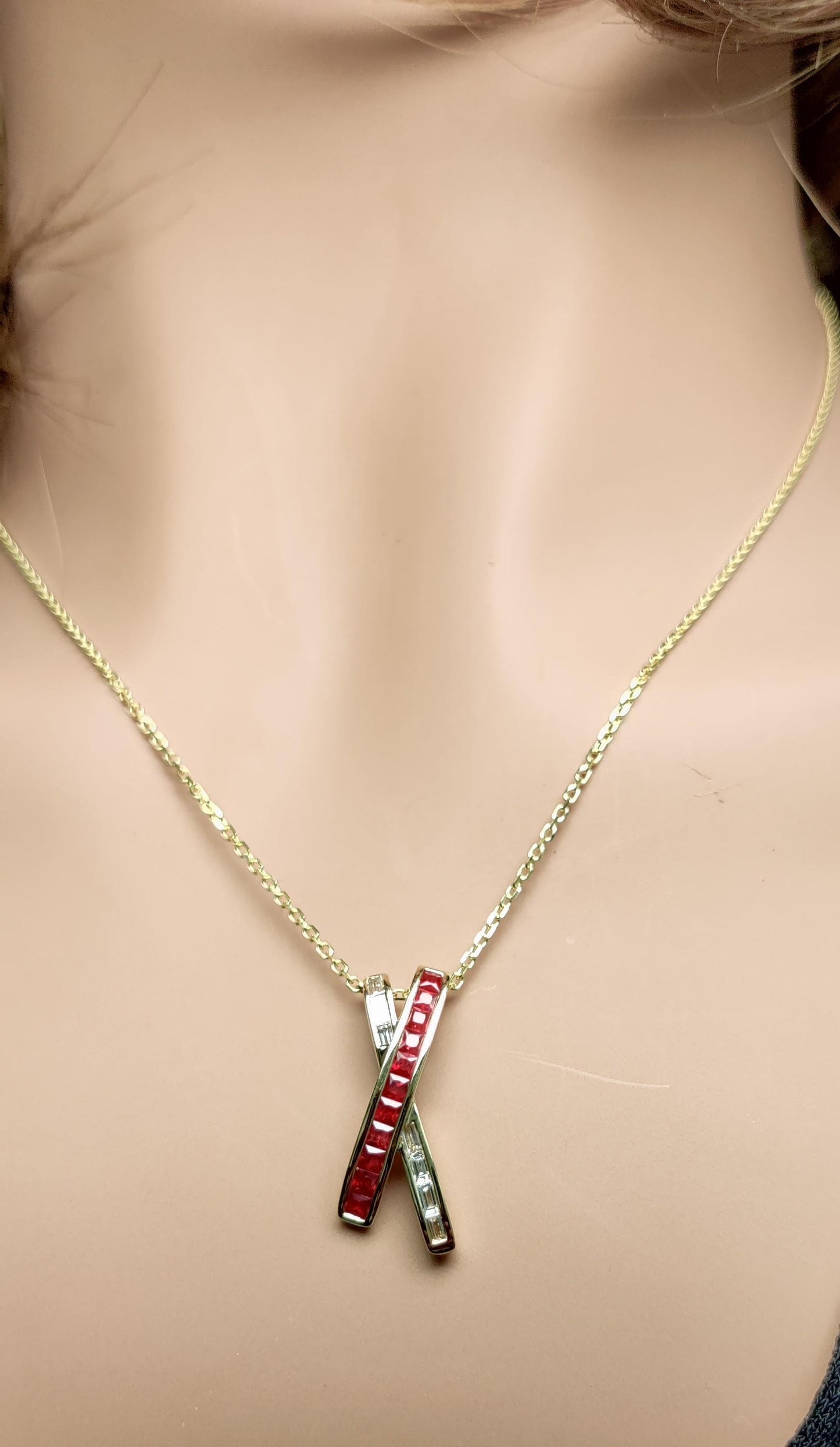 Natural Red Princess Ruby and White Diamond 1.00 Carat TW Gold Drop Pendant