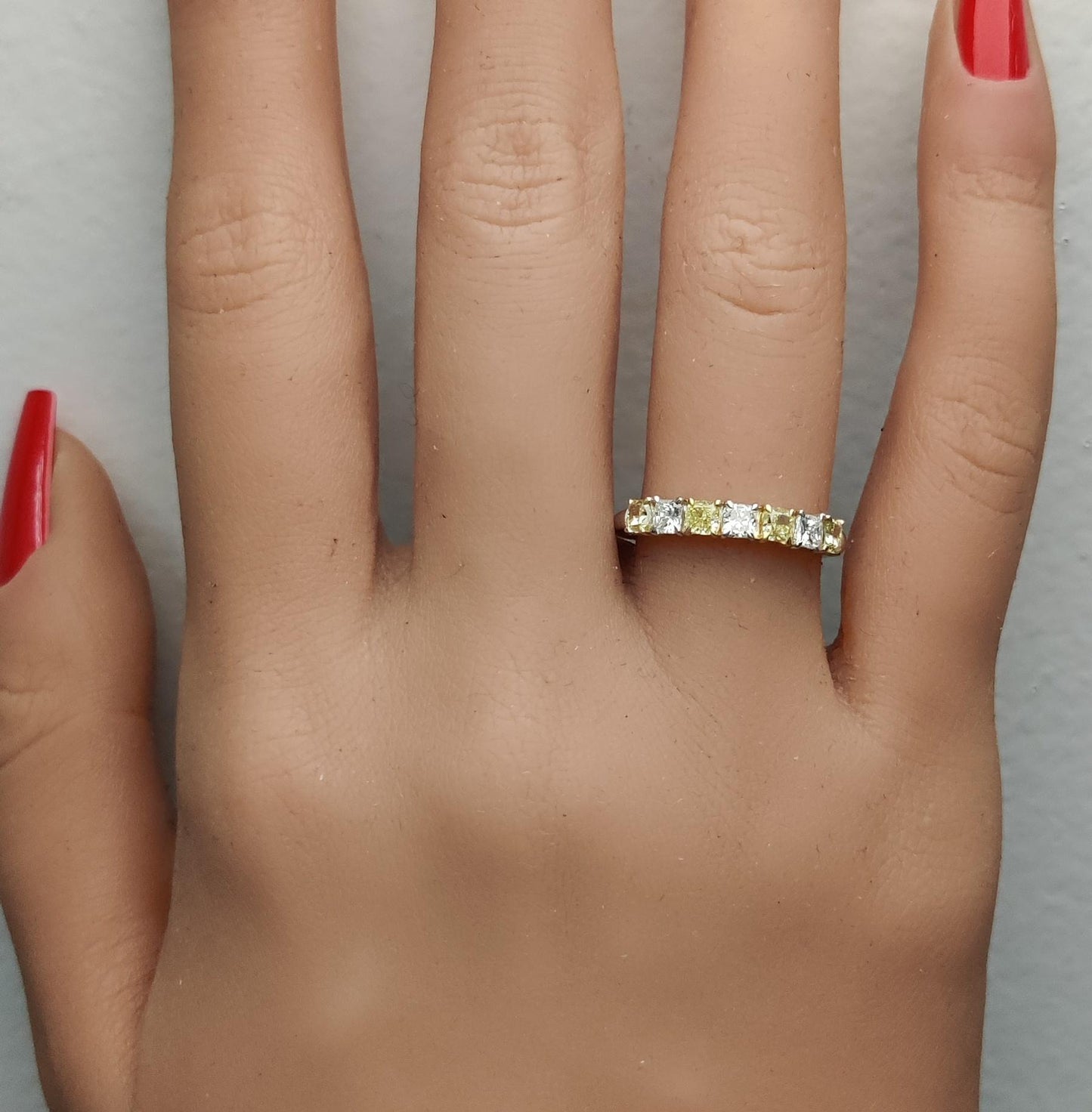 Natural Yellow Radiant Diamond 1.12 Carat TW Platinum Wedding Band