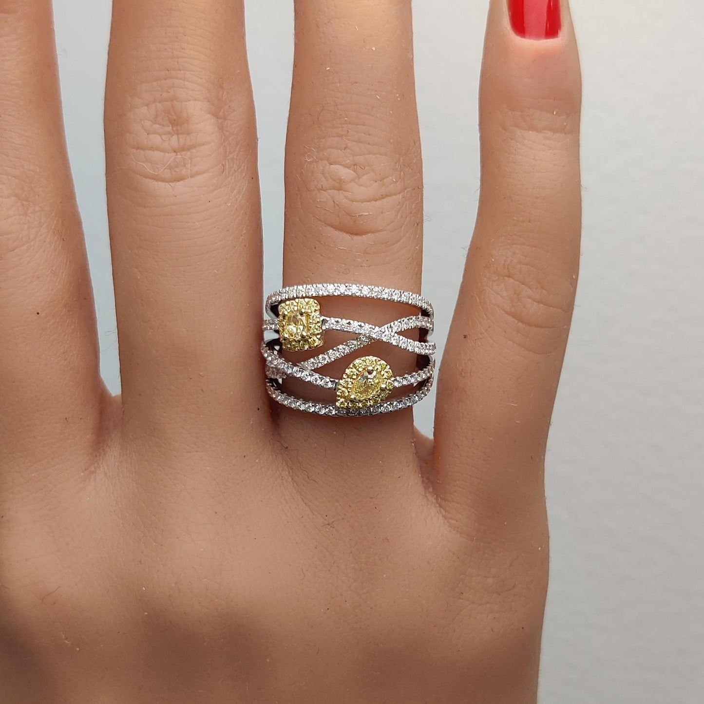 Natural Yellow Pear Diamond 1.16 Carat Tw Gold Cocktail Ring