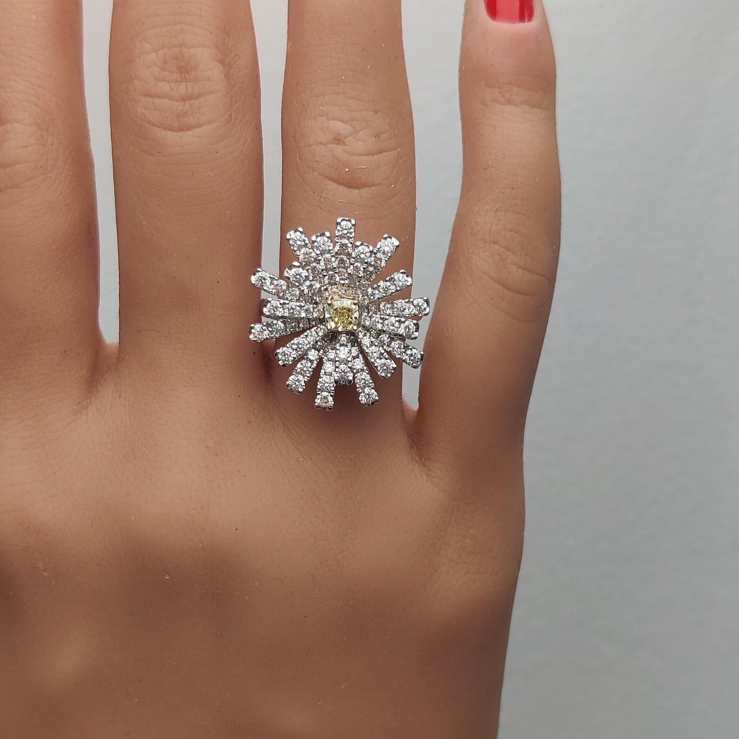 Natural Yellow Cushion Diamond 1.79 Carat TW Gold Cocktail Ring