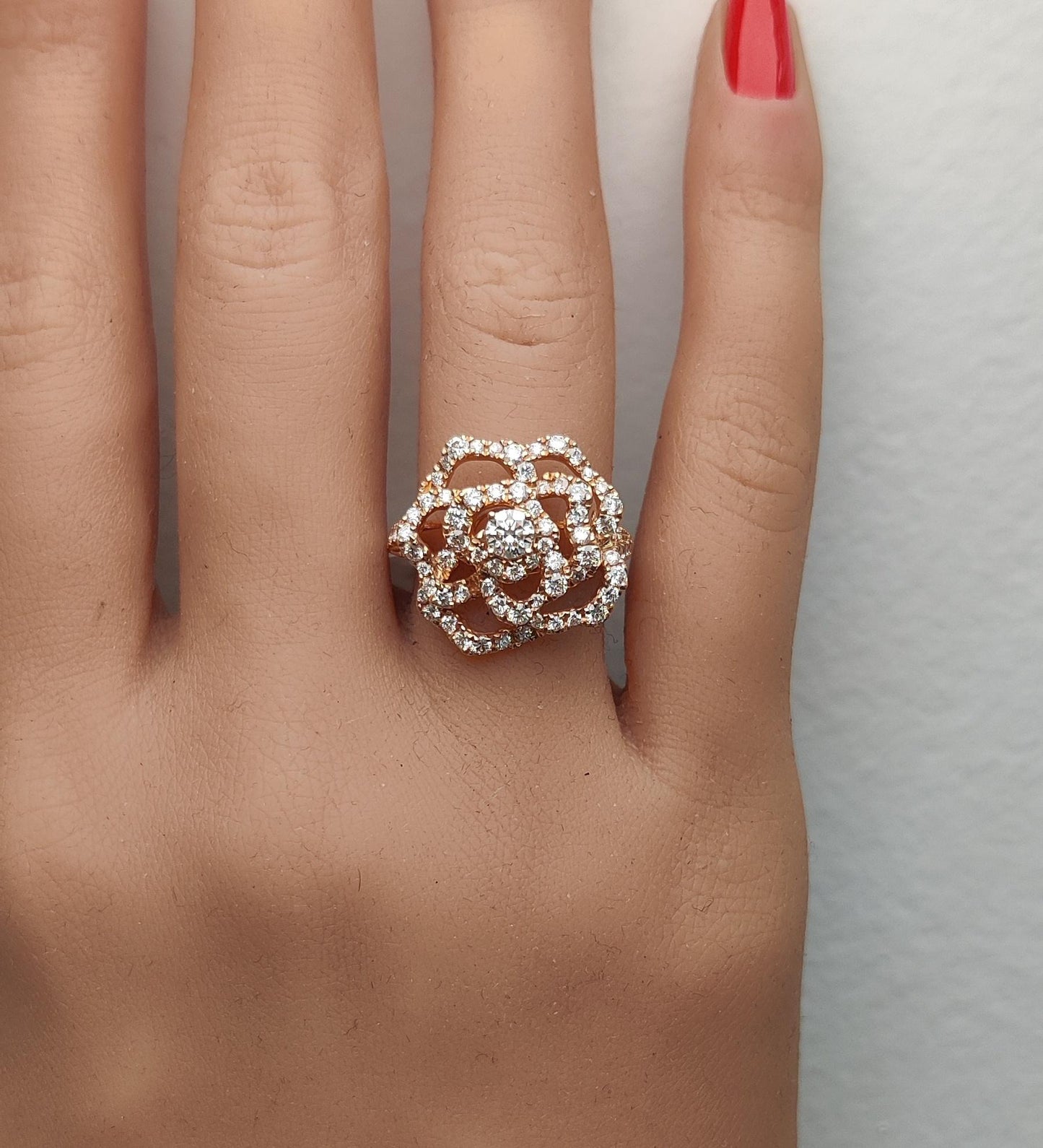 Natural White Round Diamond 1.33 Carat TW Rose Gold Cocktail Ring